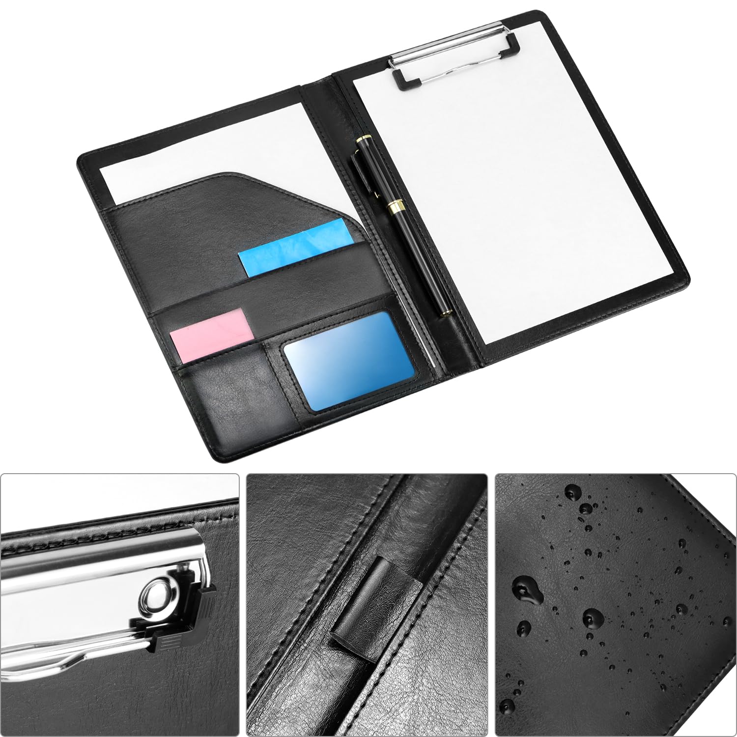 QWORK Portablocco A5 con Copertina, Cartella Porta Documenti Nero