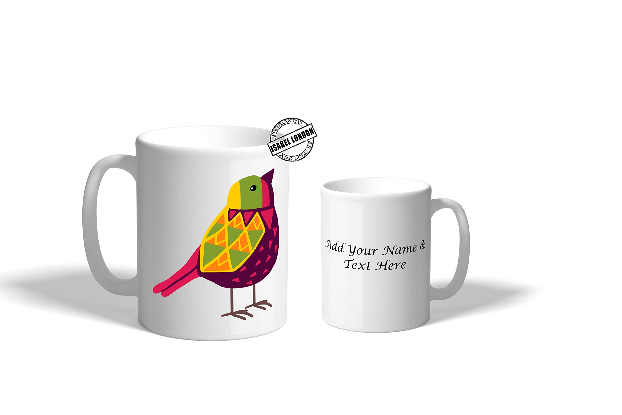 Personalised Geo matric bird Mug cup. Personalise with your own Text - 4 Designs ILV -1296 (Mug, Design-3)