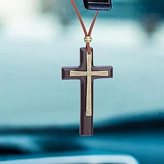 Cross for Car Mirror Hanging, Wood Cross Charms for Rear View Mirror, Car Hanging Ornament, Christian Accessories for Cars, Truck, Home Decor (Brown)