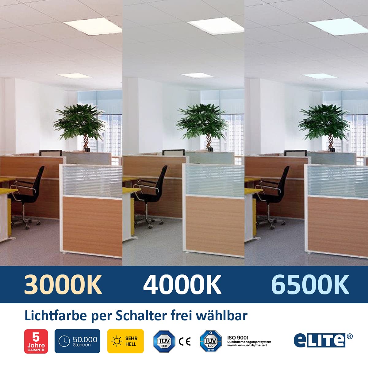 eLITe Backlight LED Panel 40W Farbwahl 4000lm 60x60cm weiß UGR<19 nicht dimmbar, flackerfrei, 1 Stück
