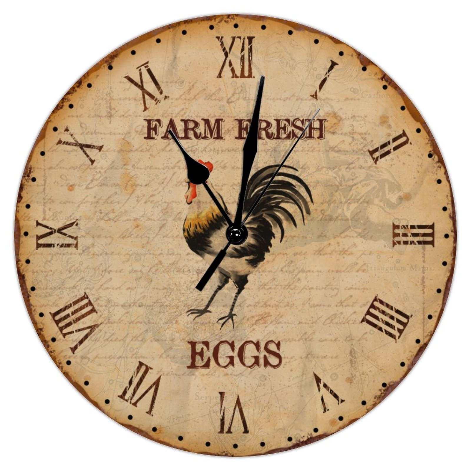 Horloge murale rustique coq silencieuse de 38,1 cm pour décoration cuisine ferme