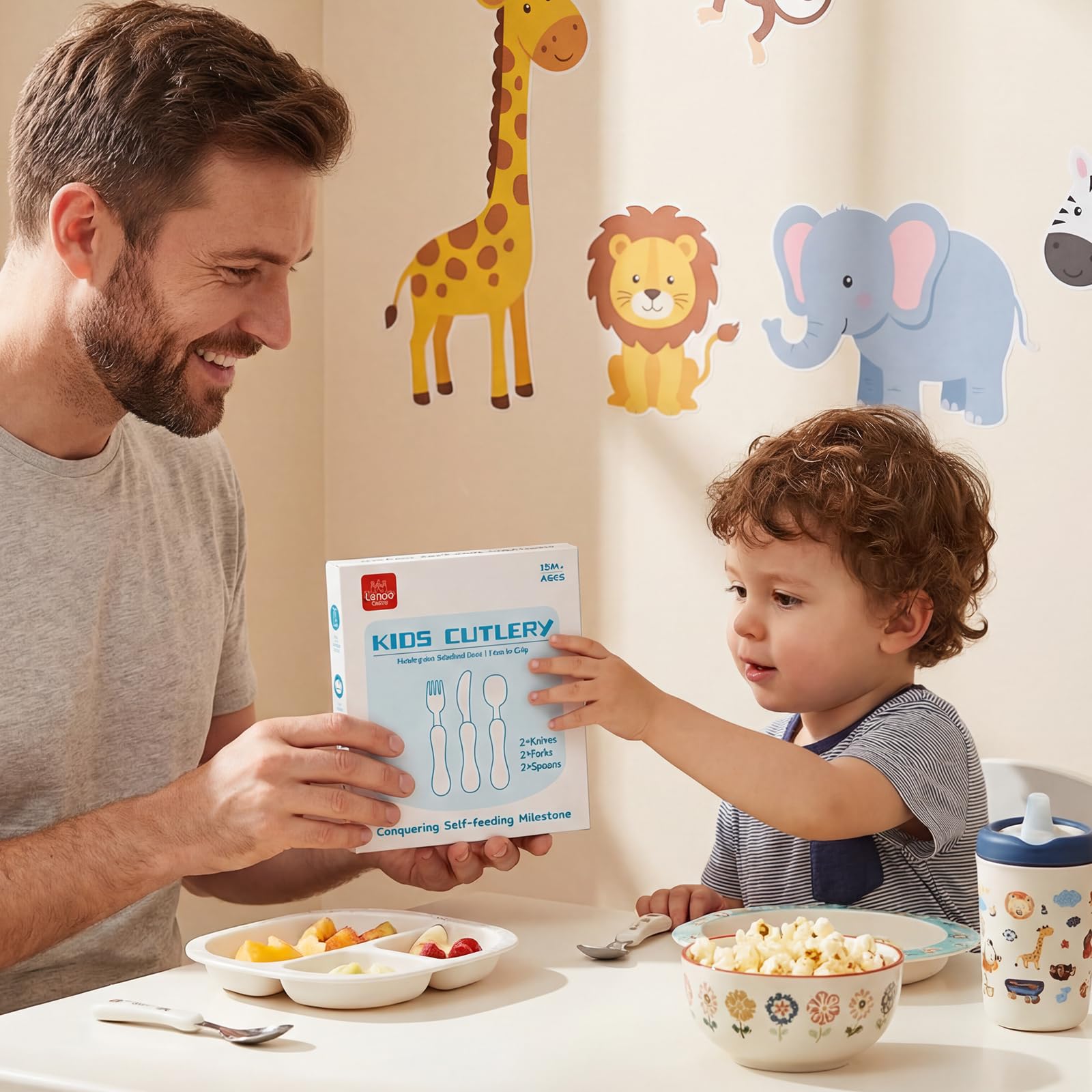 Lehoo Castle Couverts Enfant 6 Pièces, Couverts pour Bébé, 2 x Cuillères, 2 x Fourchettes, 2 x Couteaux, Set Couvert Bebe pour Garçons Filles