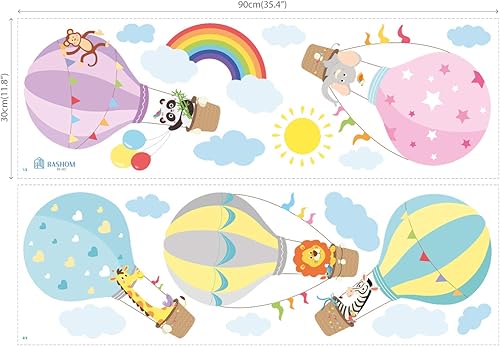 Miniatura 5 de BASHOM BS-001 - Globos de aire caliente para pared, calcomanías de nubes de animales para habitación de niños, guardería, sala de juegos, sala de