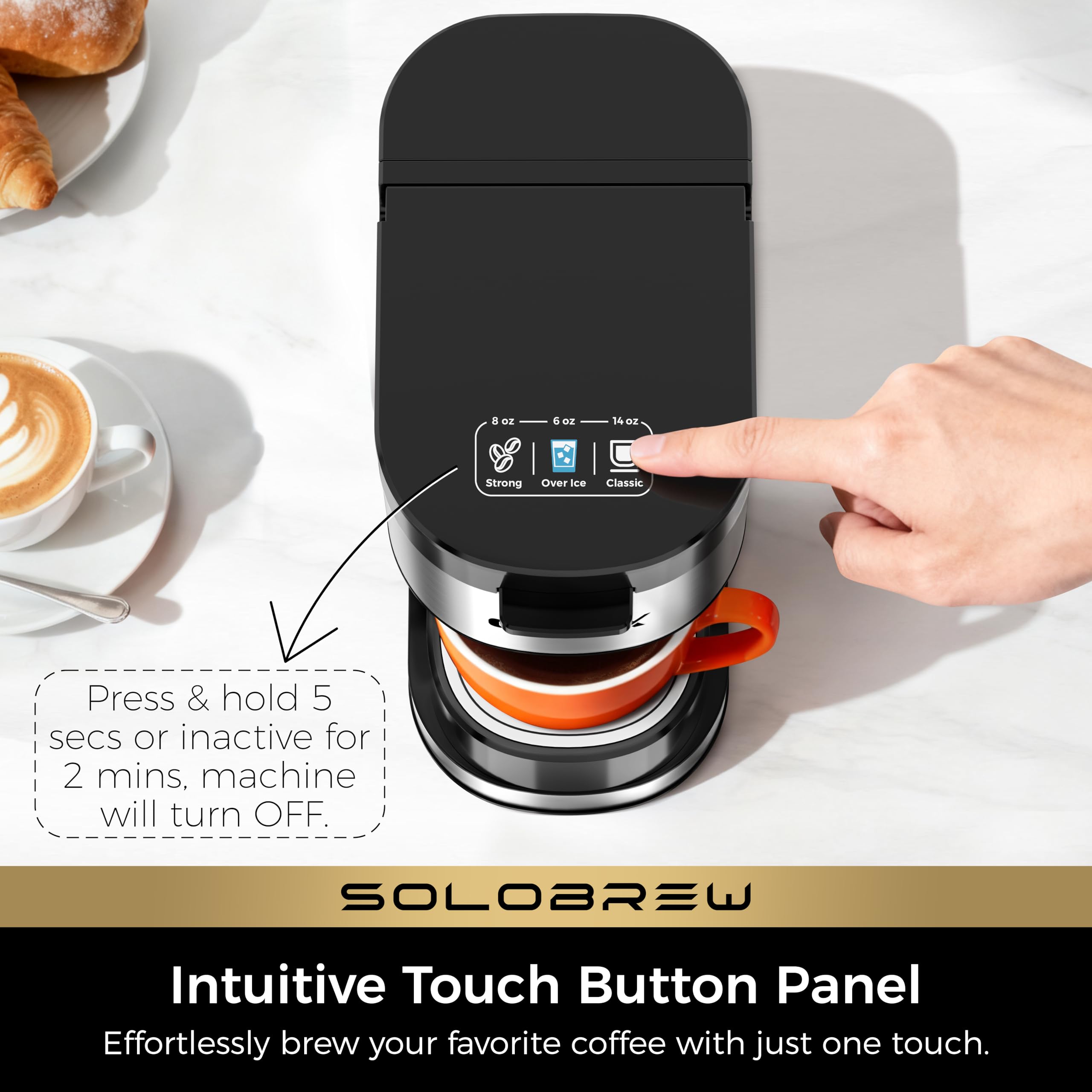 CHULUX SoloBrew Single Serve Coffee Maker, for K Cup and Ground, 3 Brew Sizes with Strong Button & Over Ice Feature, 14oz Removable Reservoir, for Home, Travel, RV, Office and Dorm — view 8