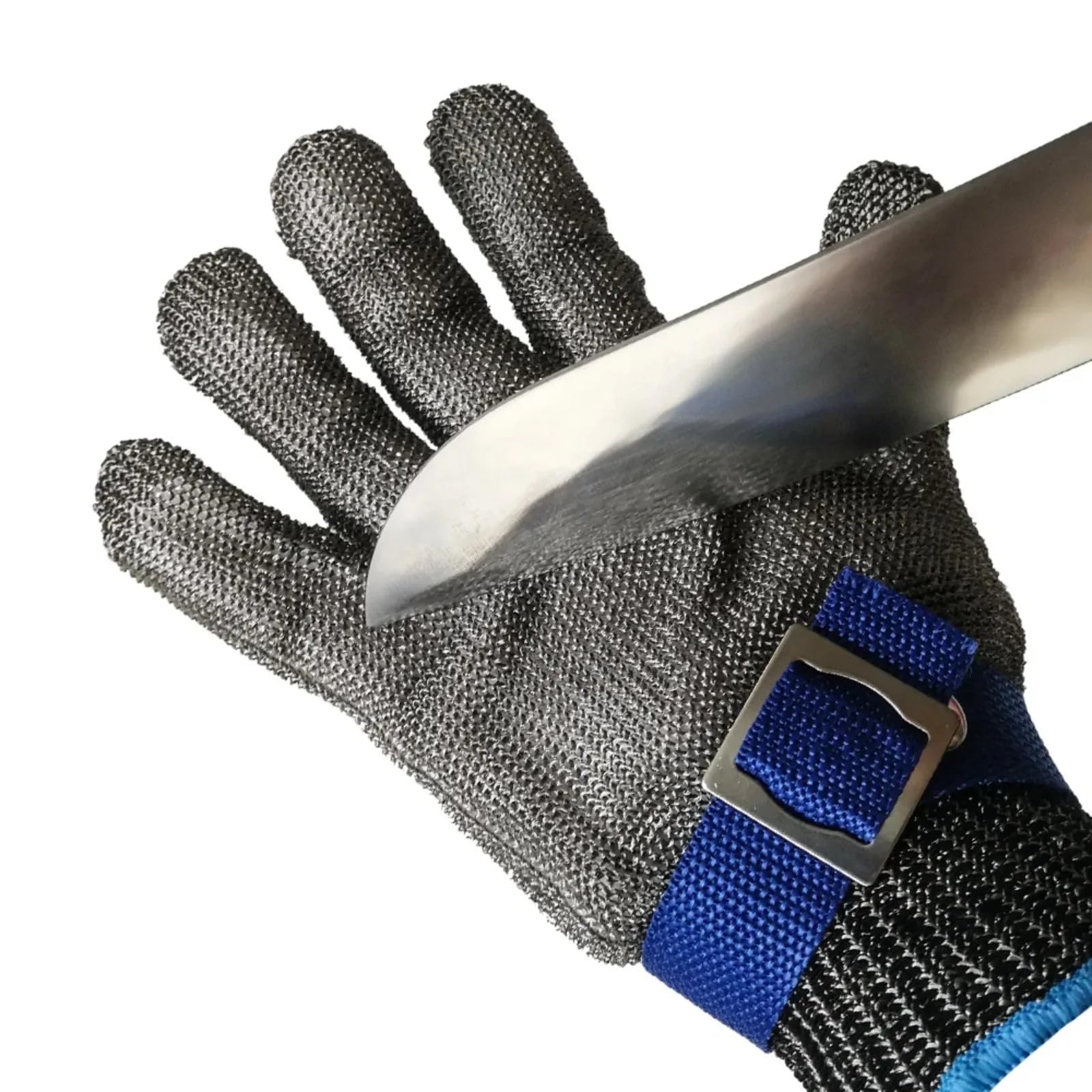 Genérico Guantes anticorte de nivel 5 - Guantes de seguridad for carniceros, de punto de acero inoxidable y con correa ajustable, ideales for uso en cocina e industria.(1 pcs,L)