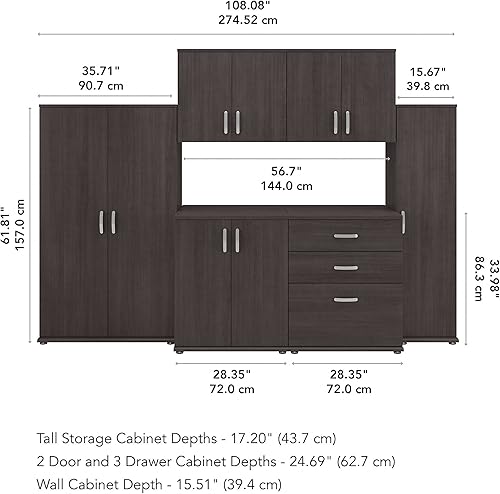 Miniatura 5 de Bush Business Furniture Universal 6 Piece Modular Laundry Room Storage Set with Floor and Wall Cabinets in Storm Gray