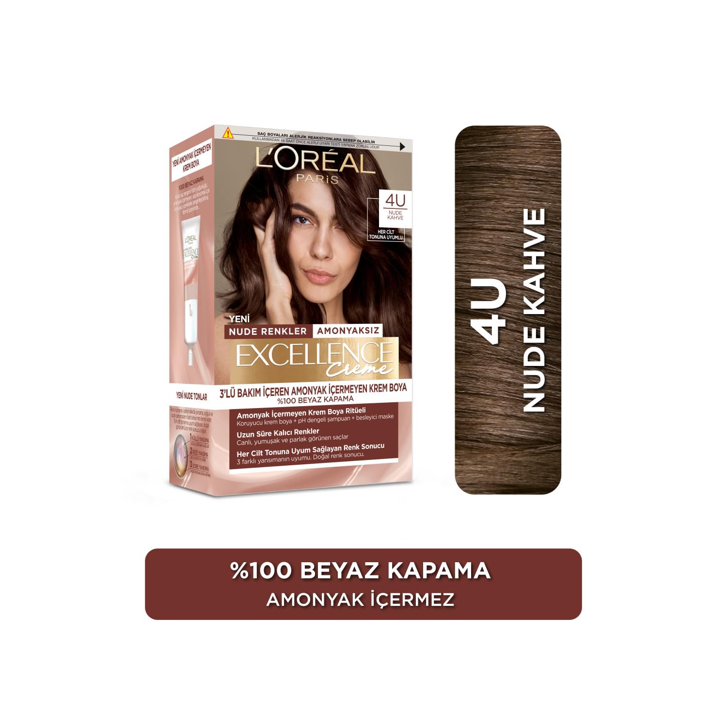 L'Oreal Paris Excellence Creme Nude Renkler Saç Boyası - 4U Nude Kahve