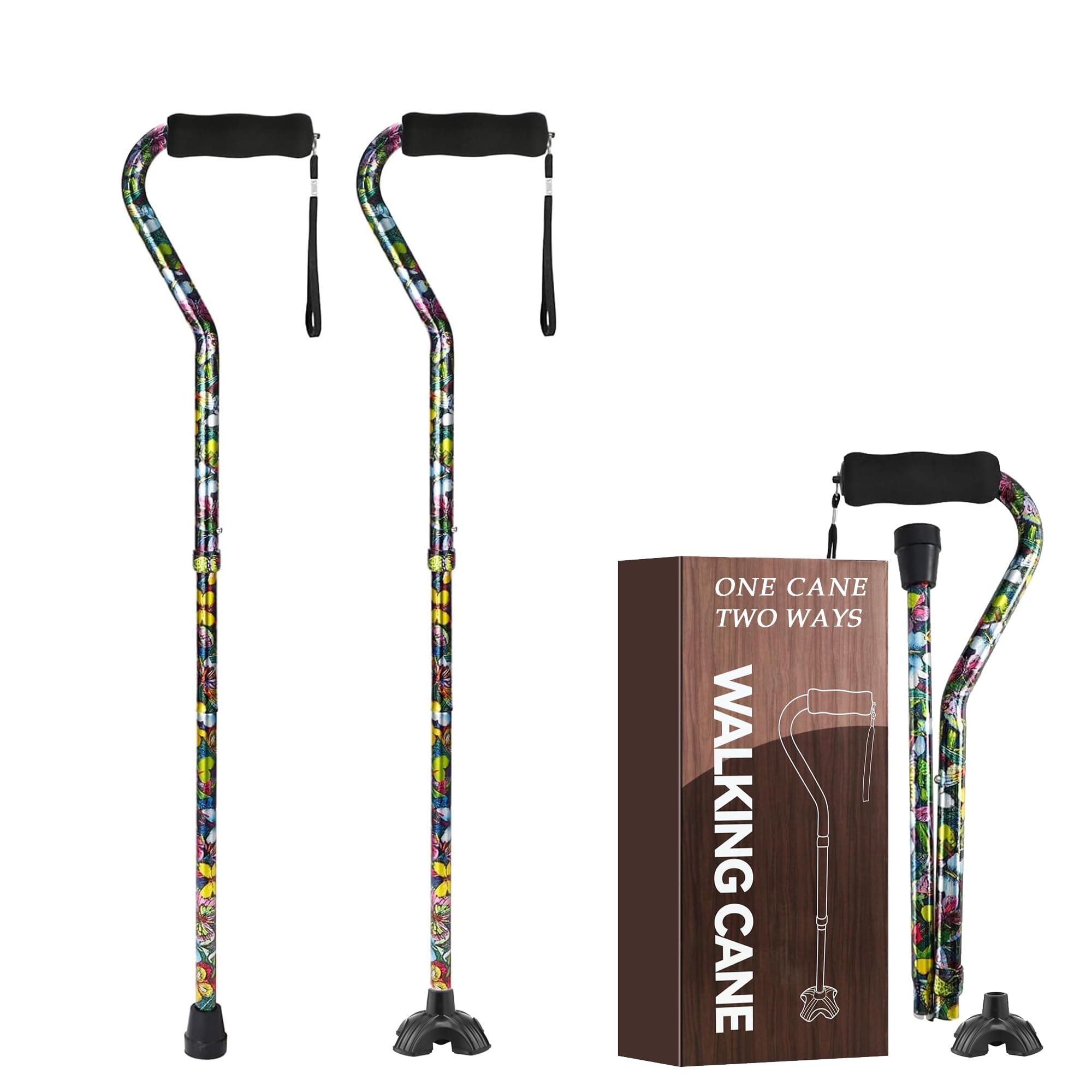 Floral Canes for Women Folding Cane for Stability with Non-Slip Base, Adjustable Walking Cane for Seniors - Lightweight Collapsible Walking Sticks