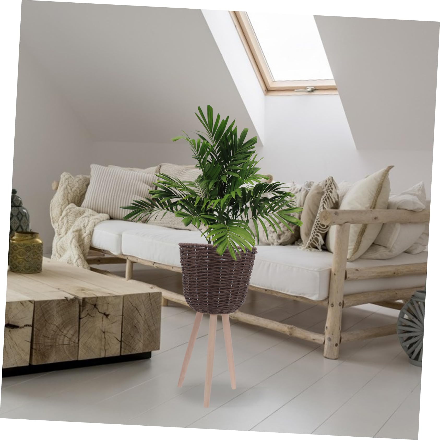 Yardwe Cestino Portapianta da Terra in Rattan e Legno con Staffa Angolare