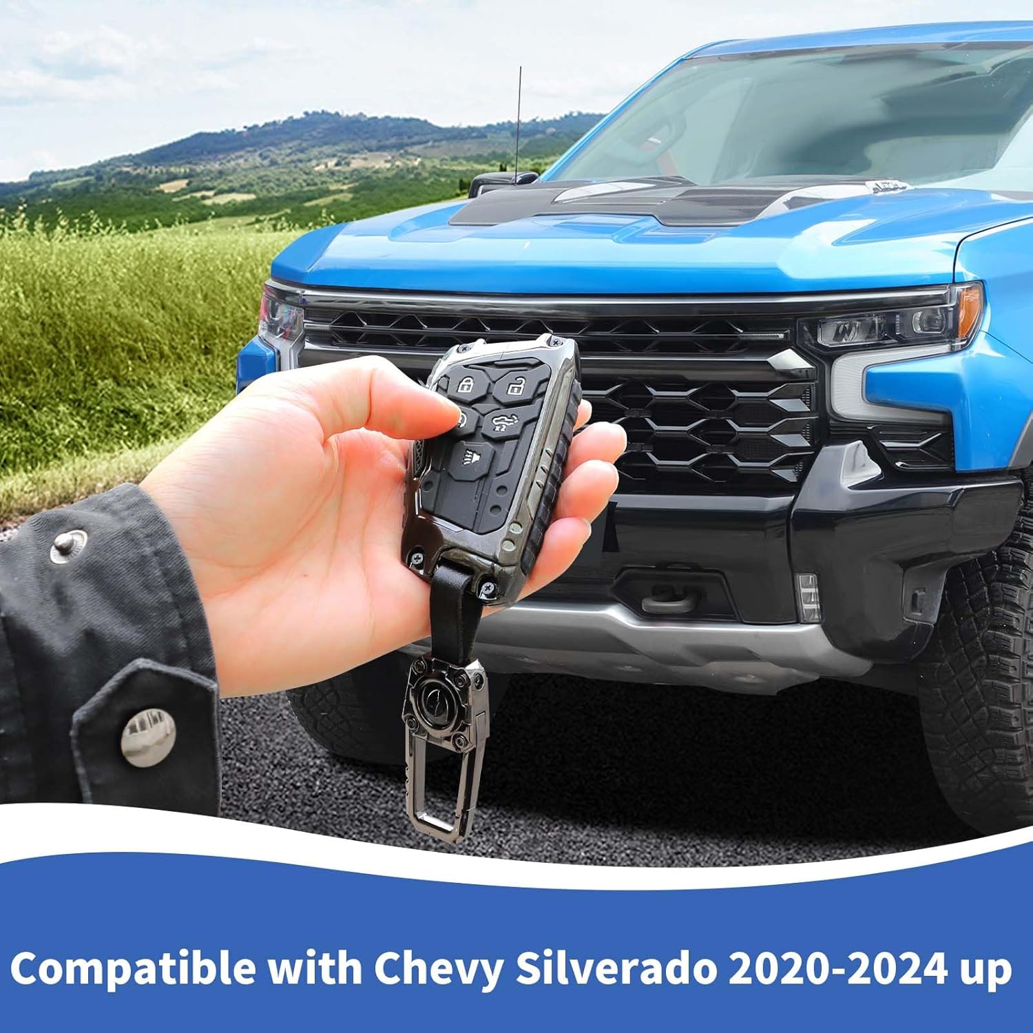 RAZPOY Key Fob Cover, 5 Button Heavy Zinc Alloy Key Case Shell Holder Keychain Compatible with Chevy Silverado/Suburban/Tahoe/GMC Sierra/GMC Yukon 2020-2025, for Colorado 2023-2025