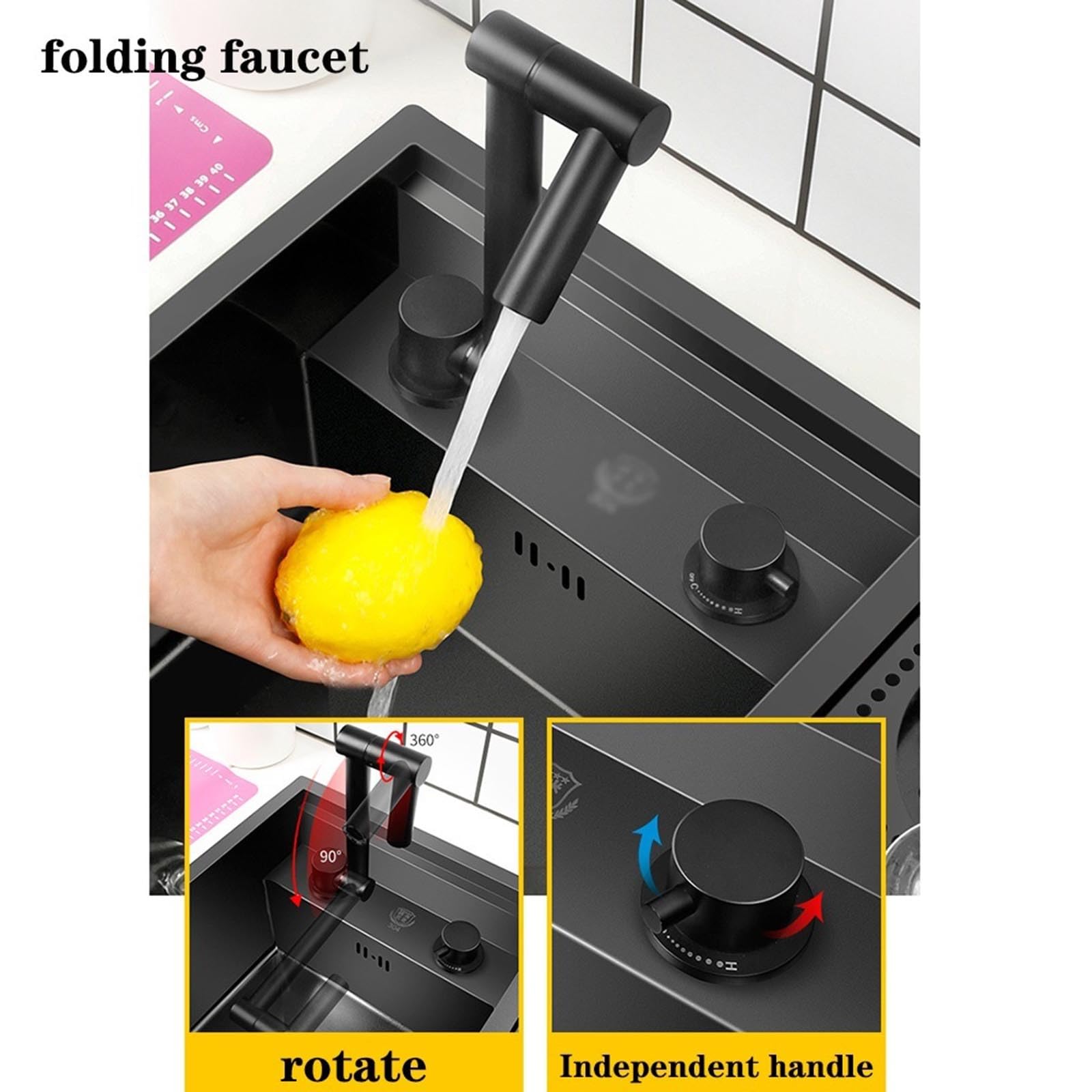 Fregadero Invisible de un Solo Seno con Grifo Plegable y lavavasos para restaurantes, cafeterías y Bares. Lavabo de encimera Que Ahorra Espacio para Lavar Verduras y Utensilios de