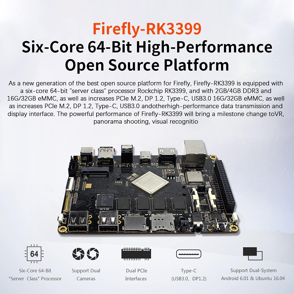 Firefly RK3399 Single Board Computer 4GB RAM + 16G eMMC Support Android 8.1 and Lubuntu 16.04 for Robot, IOT and NAS