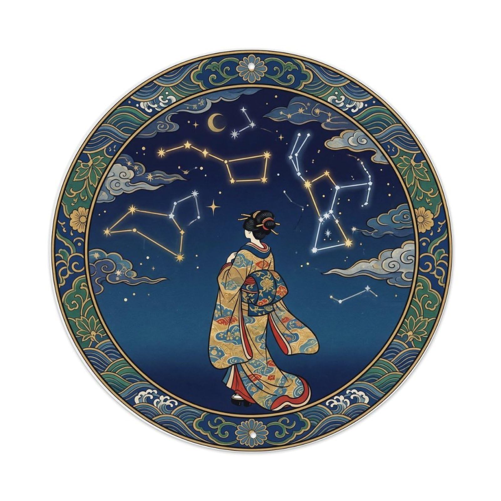 Tgrcjimh Style Metal Tin Sign Japanese Constellation Lines Geisha Viewing
