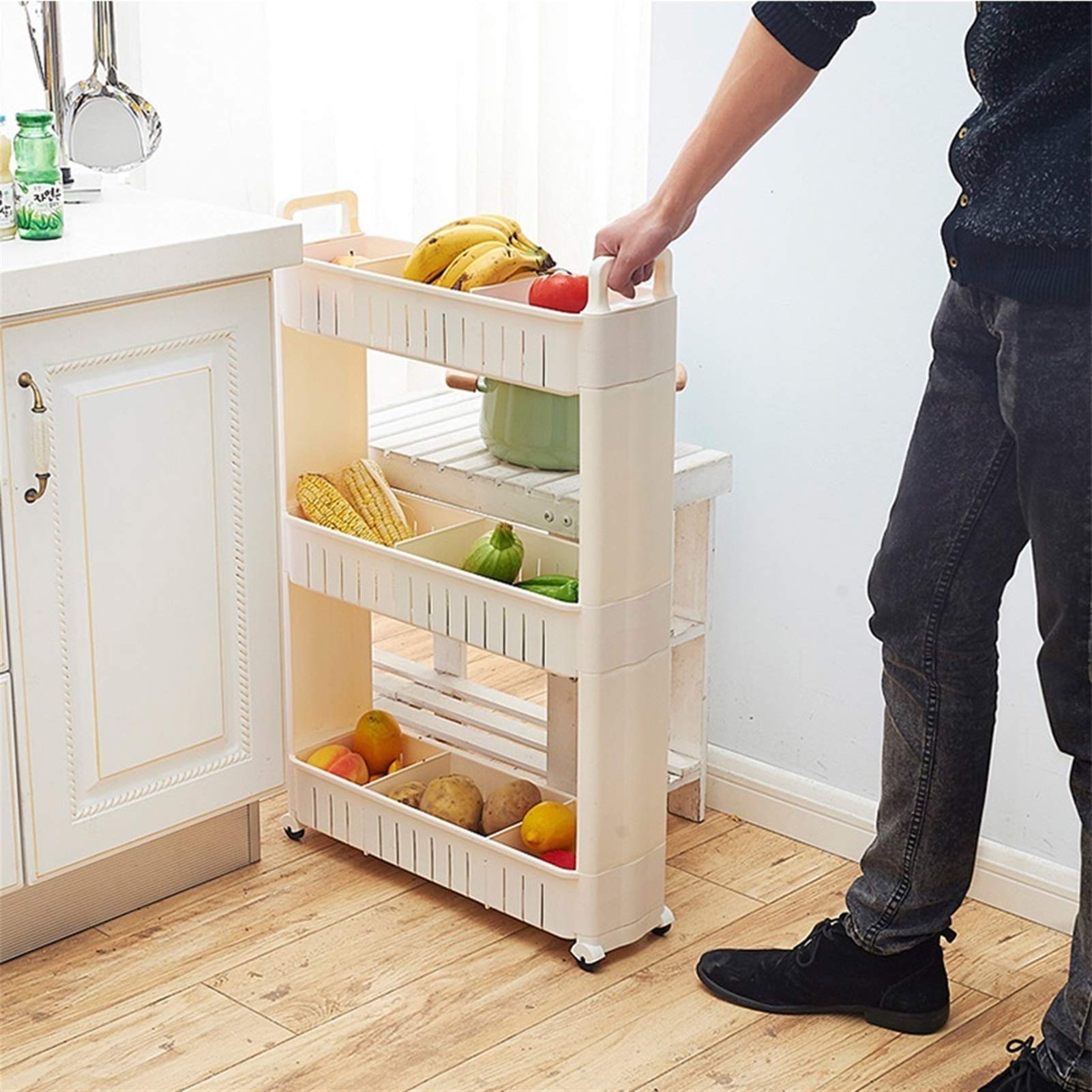 Carrito De Almacenamiento Blanco De 10 Cm De Ancho, Carrito De La Cocina, Carro De Almacenamiento con Ruedas For La Cocina De Cuarto De Baño De Lavandería, con Manijas