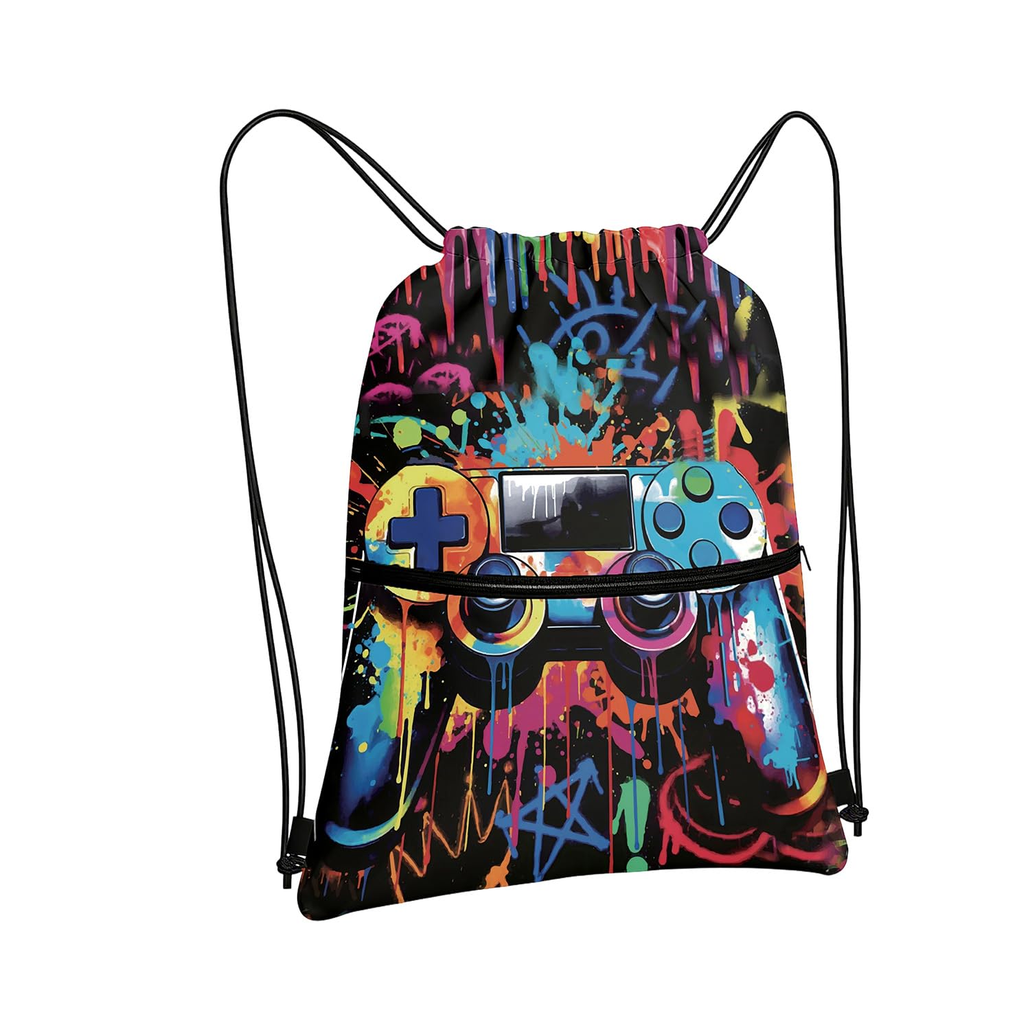 Xutanek Drawstring Bags for Boys, Game Themed Boys Swimming Bag, Video Gaming Drawstring PE Bag with Zipper Pocket, Waterproof Swim Kit Bag for Fitness School Picnic for Gaming Enthusiasts