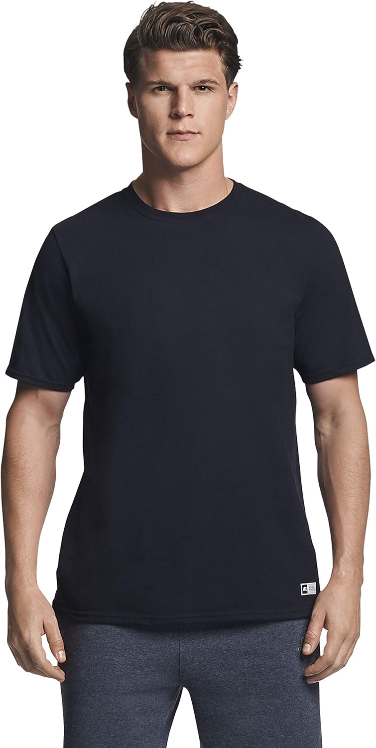 Russell Athletic Men's Dri-Power Cotton Blend Tees & Tanks, Moisture Wicking, Odor Protection, UPF 30+, Sizes S-4X Short Sleeve Small Black