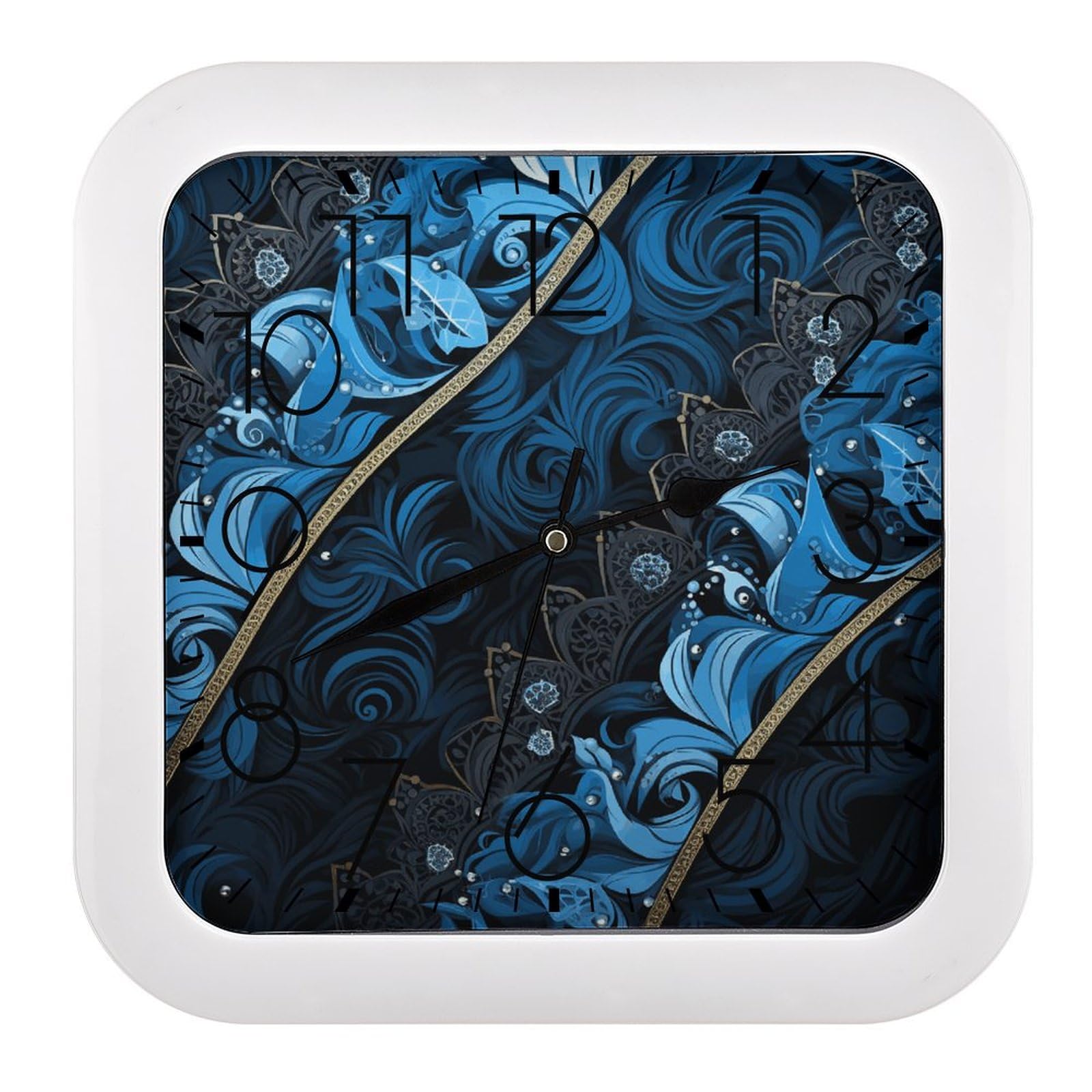Horloge murale carrée motif bleu et noir pour décorer votre salon moderne
