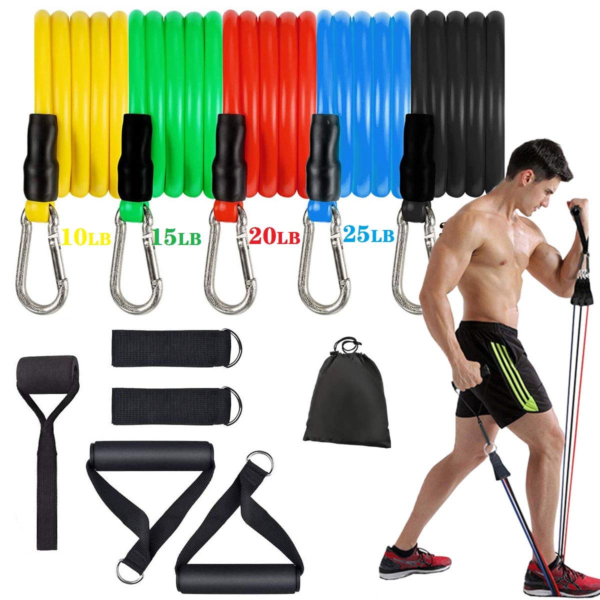 SOARRUCY Workout Bands Home Gym Equipment - Resistance Bands for Fitness with Handles, Yoga Training, 11pcs Exercise Bands for Strength Training for Men, Women