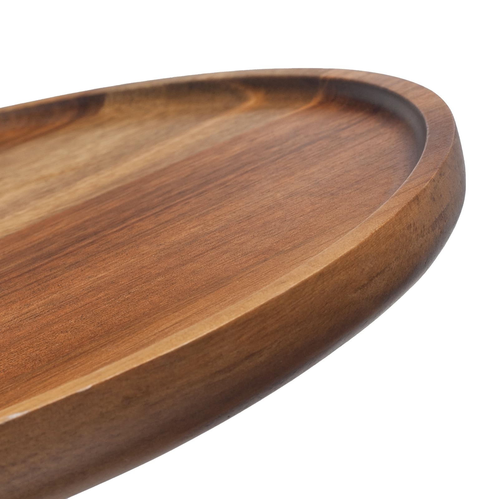 Condition photo showing New/Like New for round wood tray, acacia wooden decorative serving tray for coffee table and home decor, wooden appetizer charcuterie board for kitchen countertop (13.8 inch)