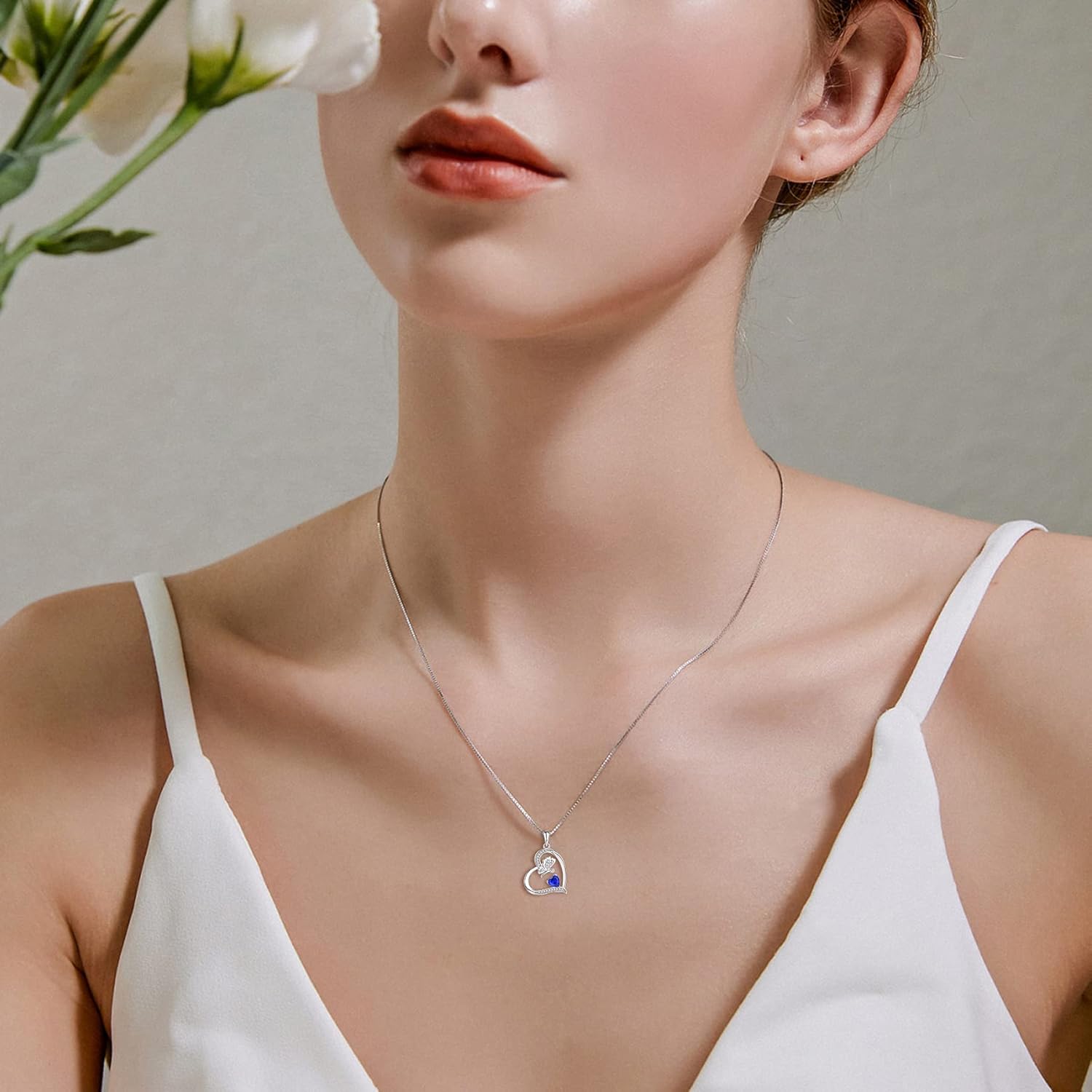 FJ Heart Butterfly Necklace with September Sapphire Birthstone : Clothing, Shoes & Jewelry