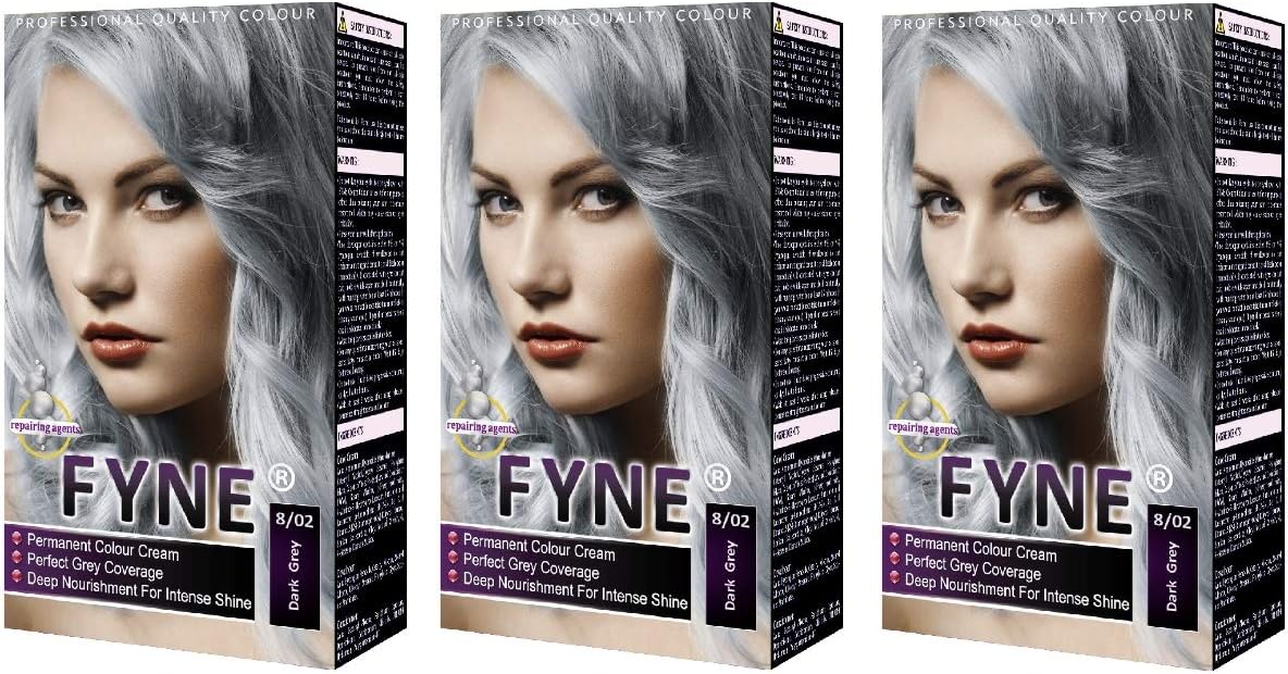 FYNE Dark Grey Permanent Hair Dye for Women Pack of 3 Home Hair Colour Cream with Builtin