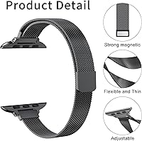 Vista 19 de CTYBB for Apple Watch Band Series Ultra SE 8 7 6 5 4 3 2 1 38mm 40mm 41mm 42mm 44mm 45mm 49mm, Stainless Steel Slim & Thin Mesh Magnetic Clasp Strap