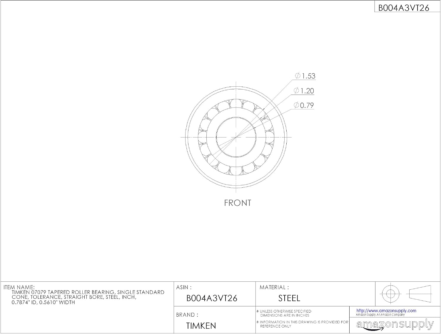 TIMKEN Tapered Bearing Cone, 0.060" Max Shaft Fillet Radius