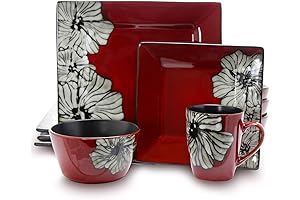 Discount 16pcs Porcelain Red Dish Set w/ White Flowers