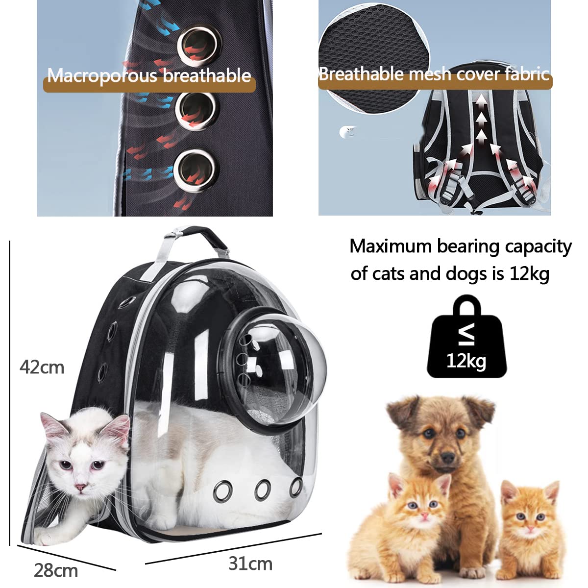 LANMOU Katzenrucksack bis 12kg Raumkapsel Haustier Rucksack Belüften Großer Tragbare Hunderucksack Katzenrucksack mit Vornes Transparentes Fenster und Innerer Sicherheitsleine