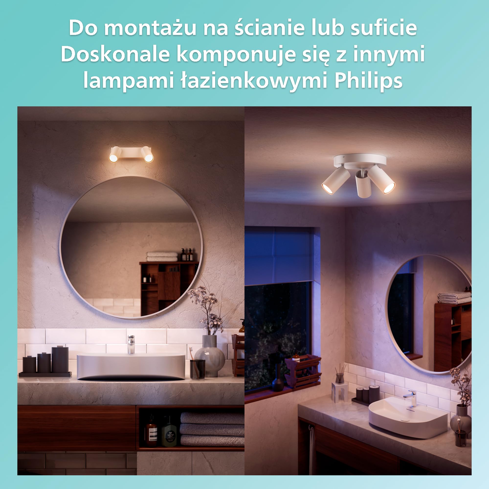 Philips LED Potrójny reflektor punktowy Idris na okrągłej podstawie, biały, IP44, wodoodporny, żarówki GU10 nie wchodzą w skład zestawu