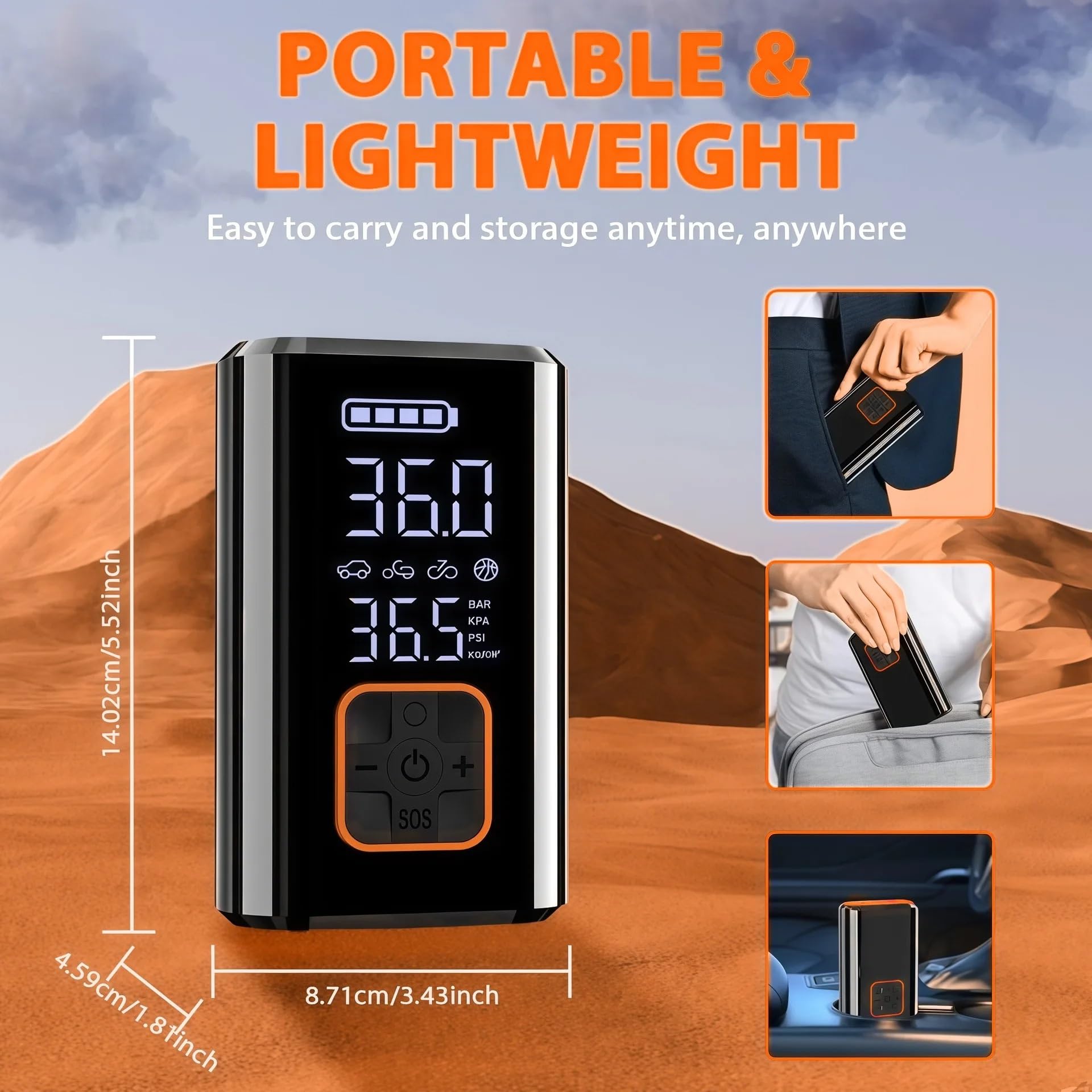Gonfiatore per Pneumatici per Pompa d'Aria per Auto | Gonfiatore multifunzione wireless elettrico portatile Per bici fuoristrada berlina SUV