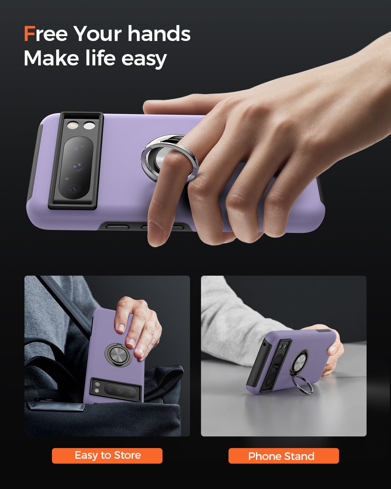 Schutzhülle Für Google Pixel 8 Pro Mit Magnetischem Ring-Ständer – Stoßfest, Kratzfest, In Rosa