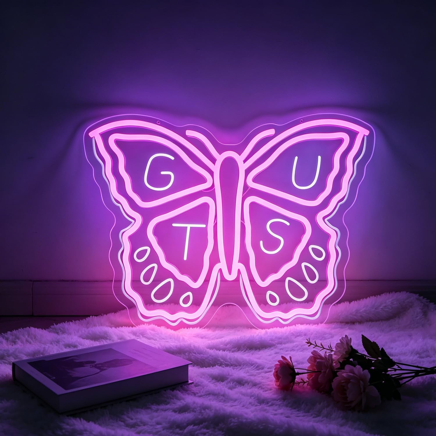 Butterfly Neon Sign LED Neon Lights for Wall Decor USB Powered for Wall Bedroom Living Room Boys Room Bar Home Party Birthday 15.75”x11.81”