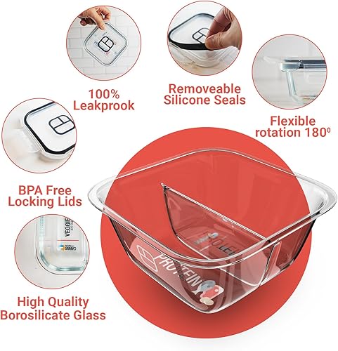 Miniatura 5 de Contenedores de control de porciones para comidas bariátricas, recipientes de vidrio de 8 onzas con dos compartimentos y tapas de 4 onzas (paquete