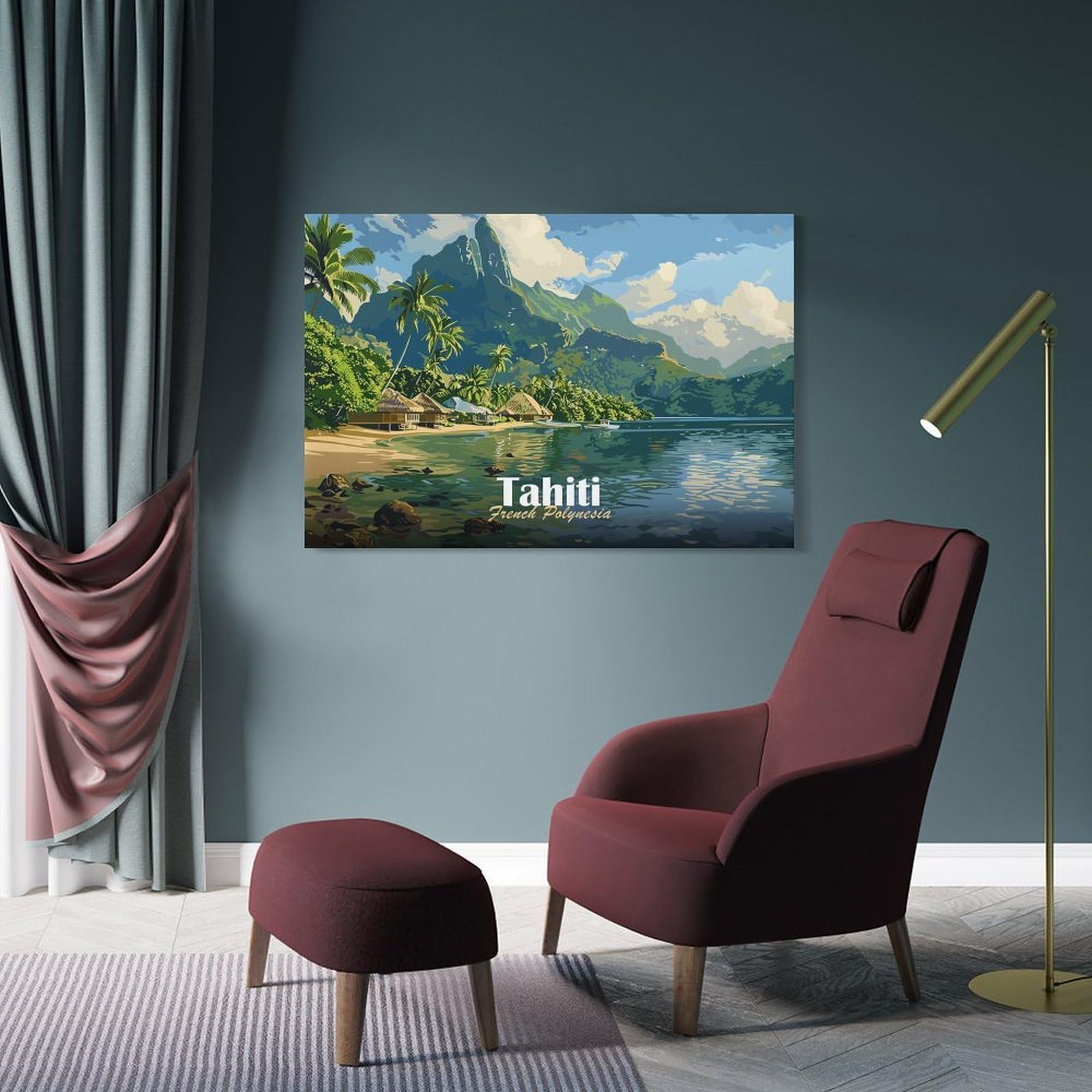 Junmoney Frame-Style-4 Canvas Art Print Tahiti Landscape, 08X12inch(20X30cm), For Contemporary Homes, Apartments Or Offices, Decorative Canvas Decor For Home Updates