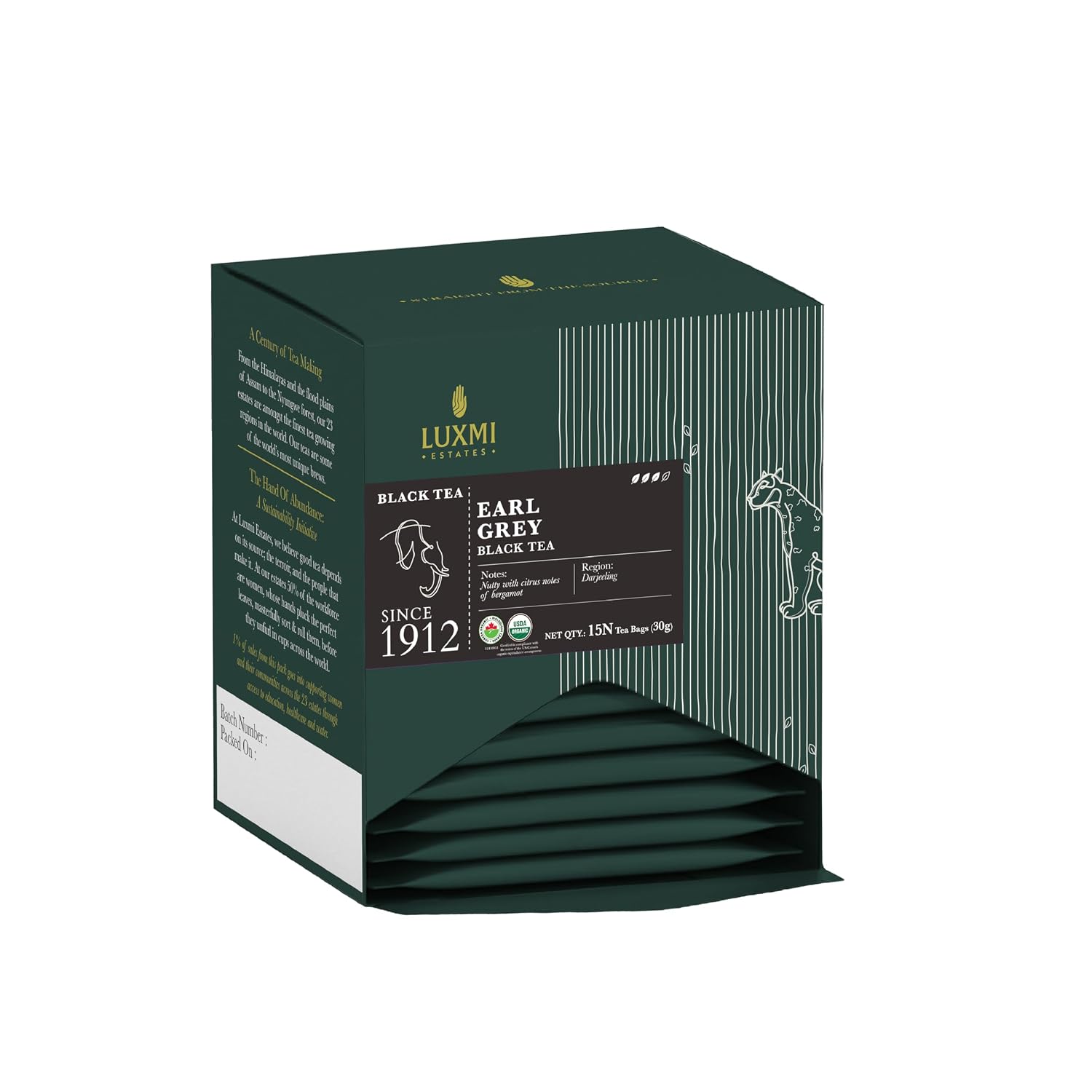 Luxmi Estates Garo Hills Organic Earl Grey Black Tea 15 Tea Bags (30gm) Pack of 6 | USDA Organic - Earl Grey Tea Bags | 100% Natural Bergamot Extracts | 90 Cups | Assam Black Tea
