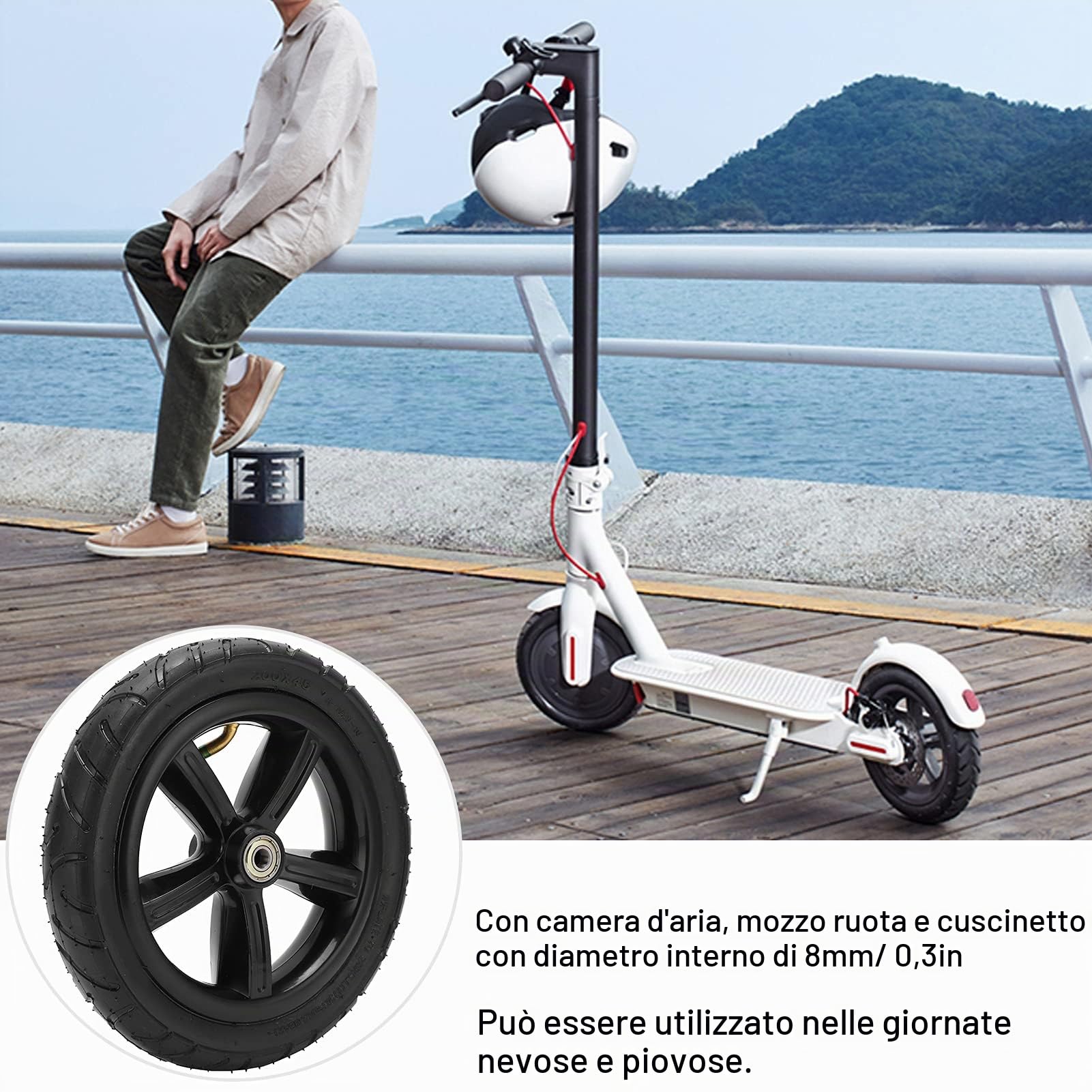 Ruota pneumatica,1 pezzo Ricambi per sedie a rotelle,Ruota pneumatica da 8 pollici 200x45 con tubo interno per scooter elettrico con boccola e cuscinetti