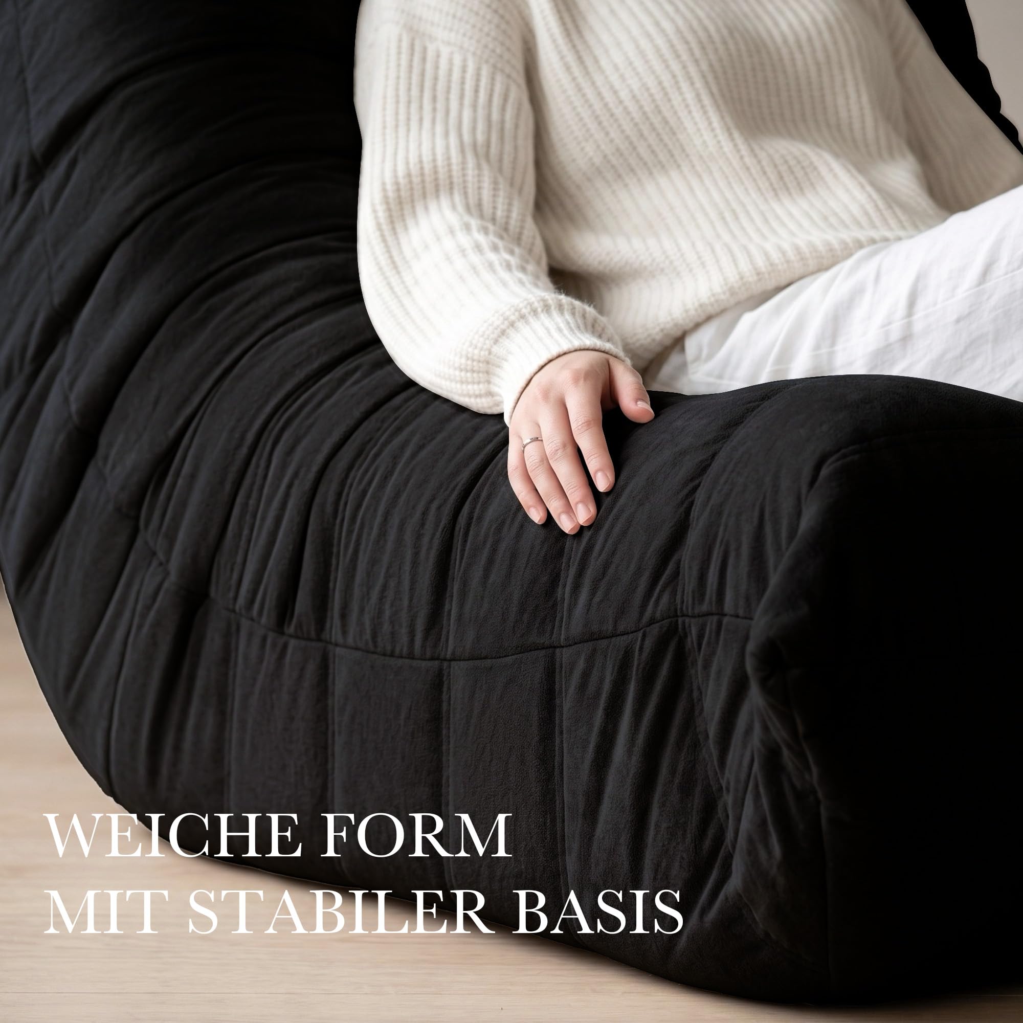 Togo Sofa, Sitzsack Sofa für Erwachsene,Togo Boneless Sessel mit Memory Schaum, Sitzsäcke Bodensofa Mit Ergonomischem Design, Bean Bag Chair für Schlafzimmer Wohnzimmer,Schwarz