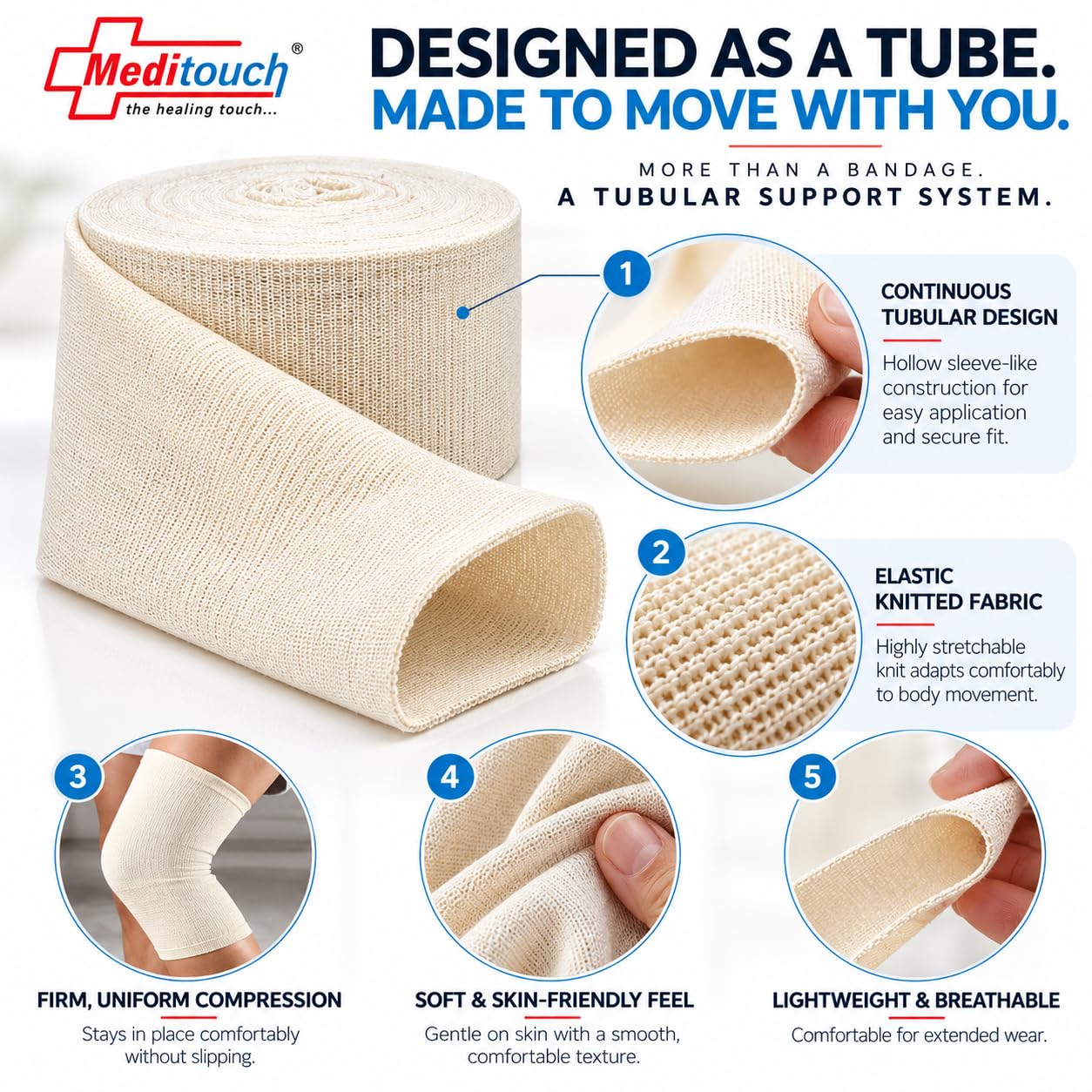Latex-Free Cotton Spandex Tubular Elastic Support Bandages for Compression Sports Protection Soft, Fragile Skin. (Available in Sizes B,C,D,E,F) (Size B - 6.25CM (W) X 1MTR (L) Beige Colour) — Amazon image 3