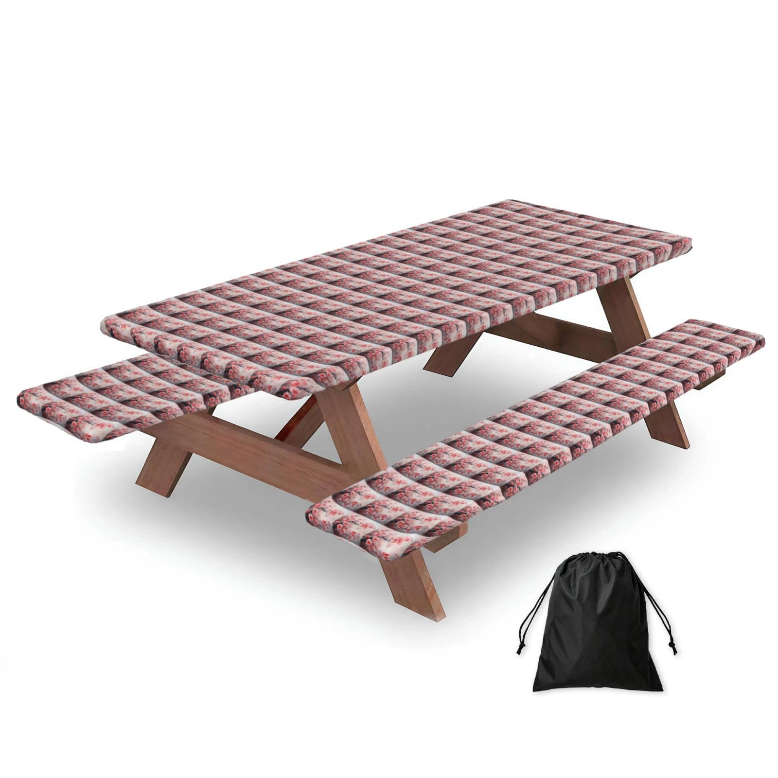 PPHGUT Japanese Cherry Flowers Print Picnic Table Bench Cover Set Outdoor Garden Bbq Protector For Family Camping