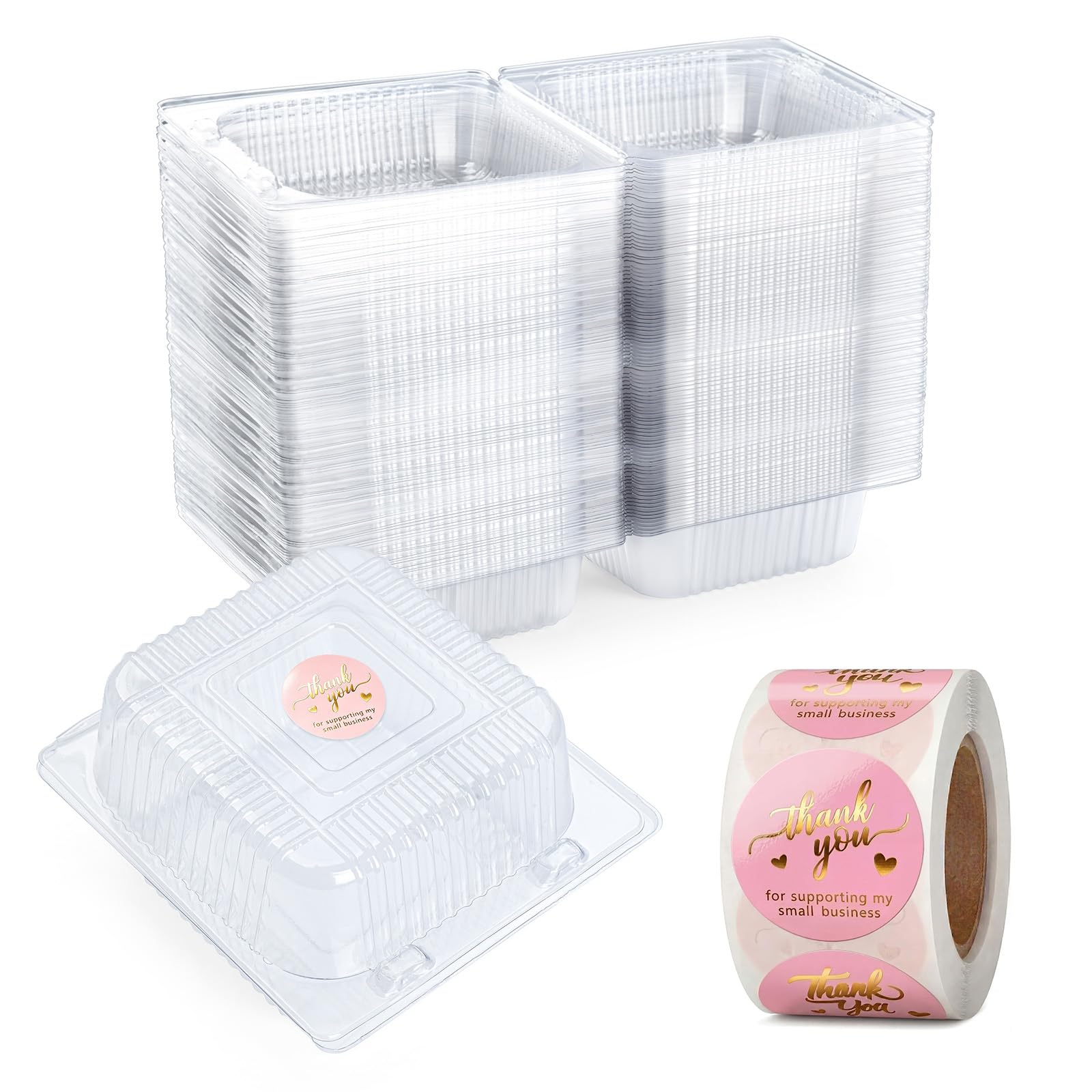 Evnlo 100 Pack Heavy Duty Clear Clamshell Food Containers with 500 Stickers