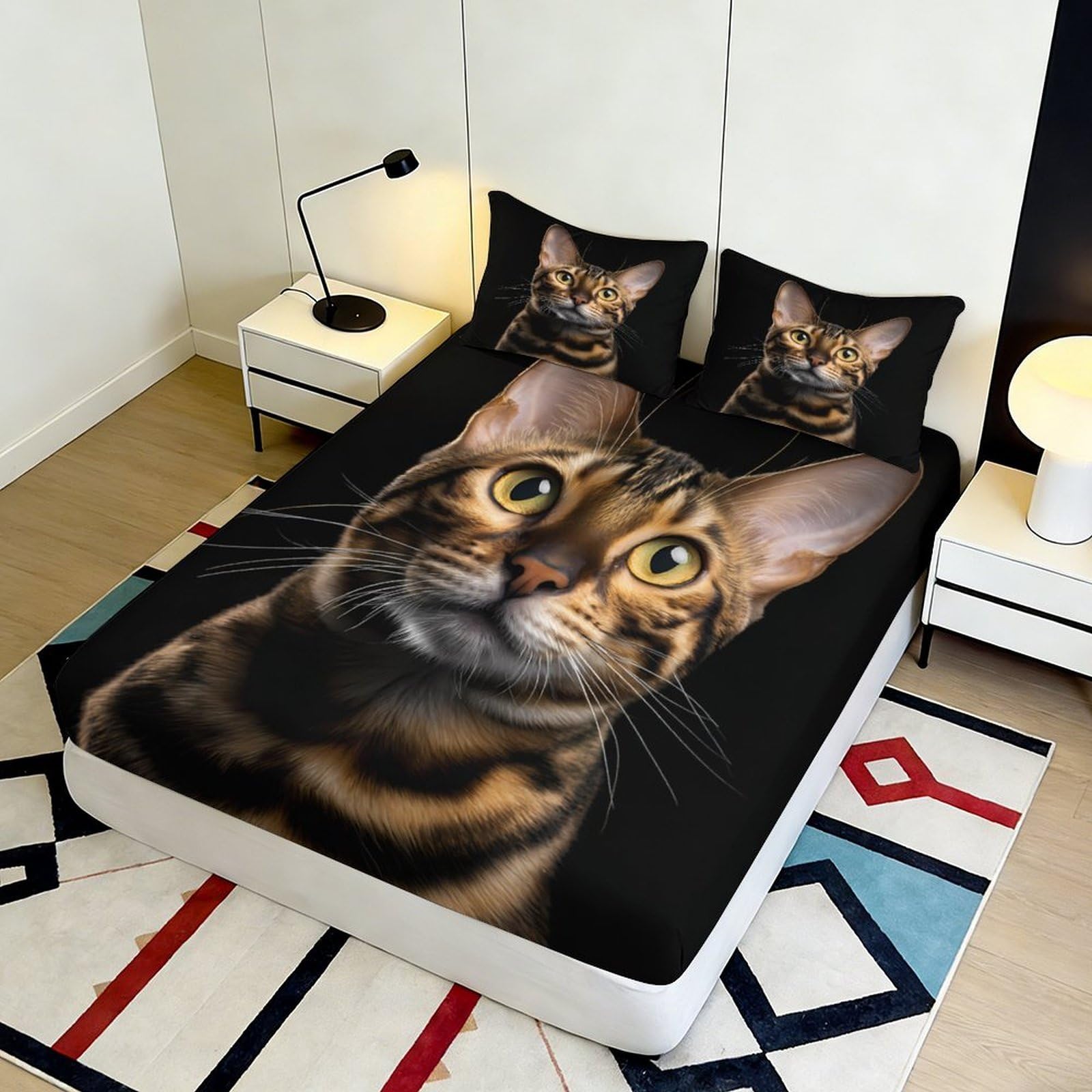 Lenzuolo con stampa 3D, motivo gatto, in microfibra, antiscivolo, per la casa