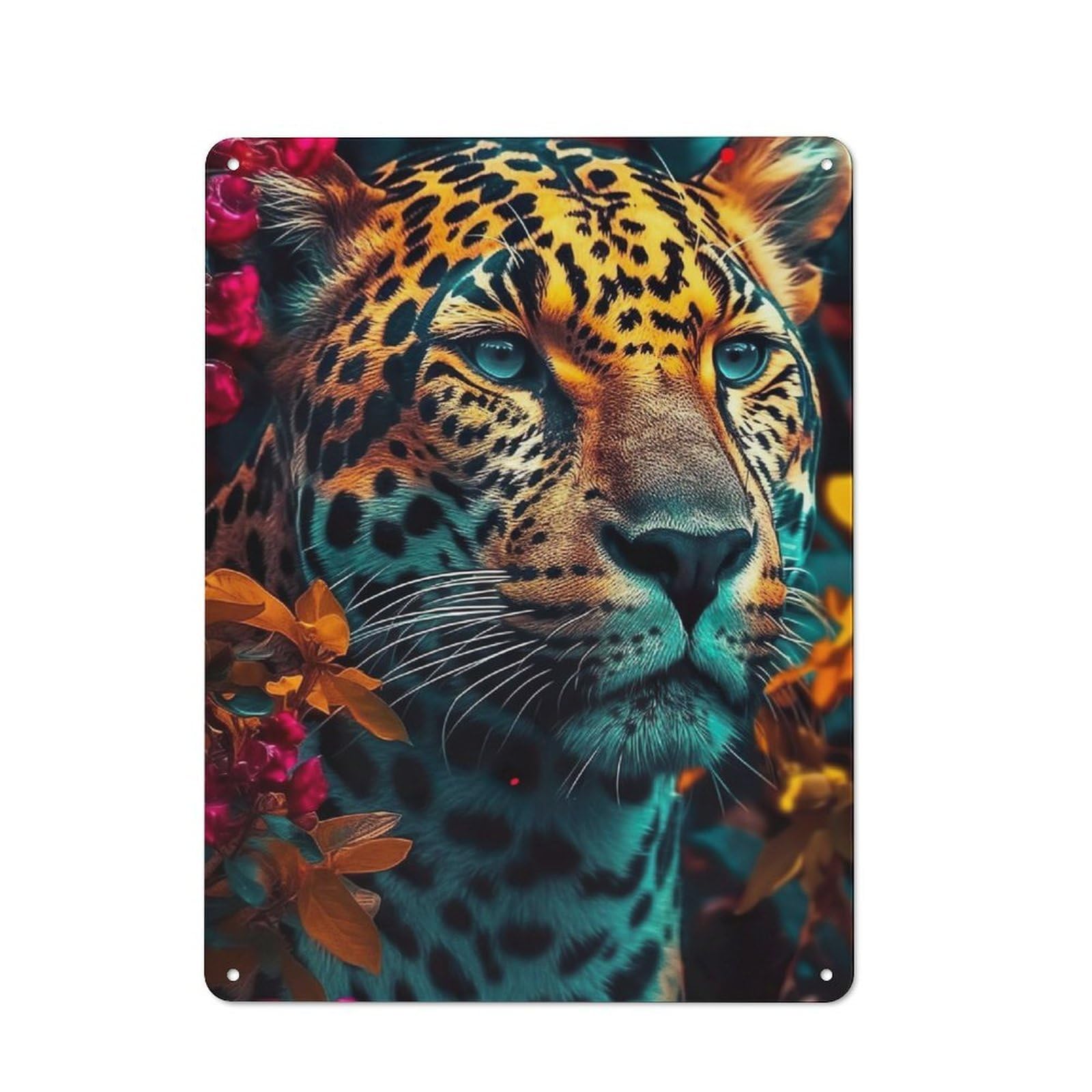 Junmoney Orange Close Up Jaguar Retro Metal Sign With Design 40X30cm, Retro Old Style Wall Plaque For Kitchen, Hallway, Bar Or Small Cafe