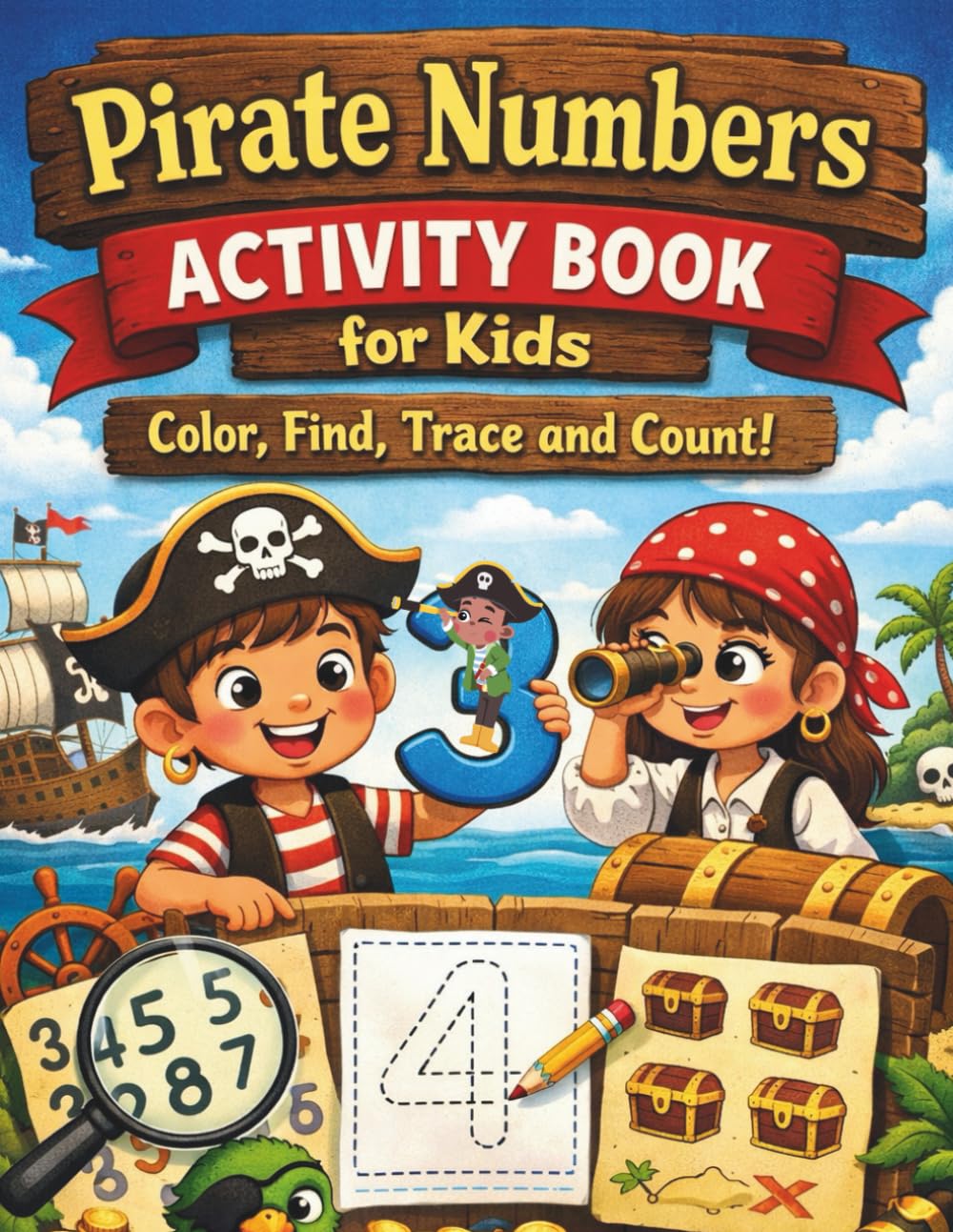 Pirate Numbers Activity Book for Kids: Color, Find, Trace and Count with Fun Pirate-Themed Activities