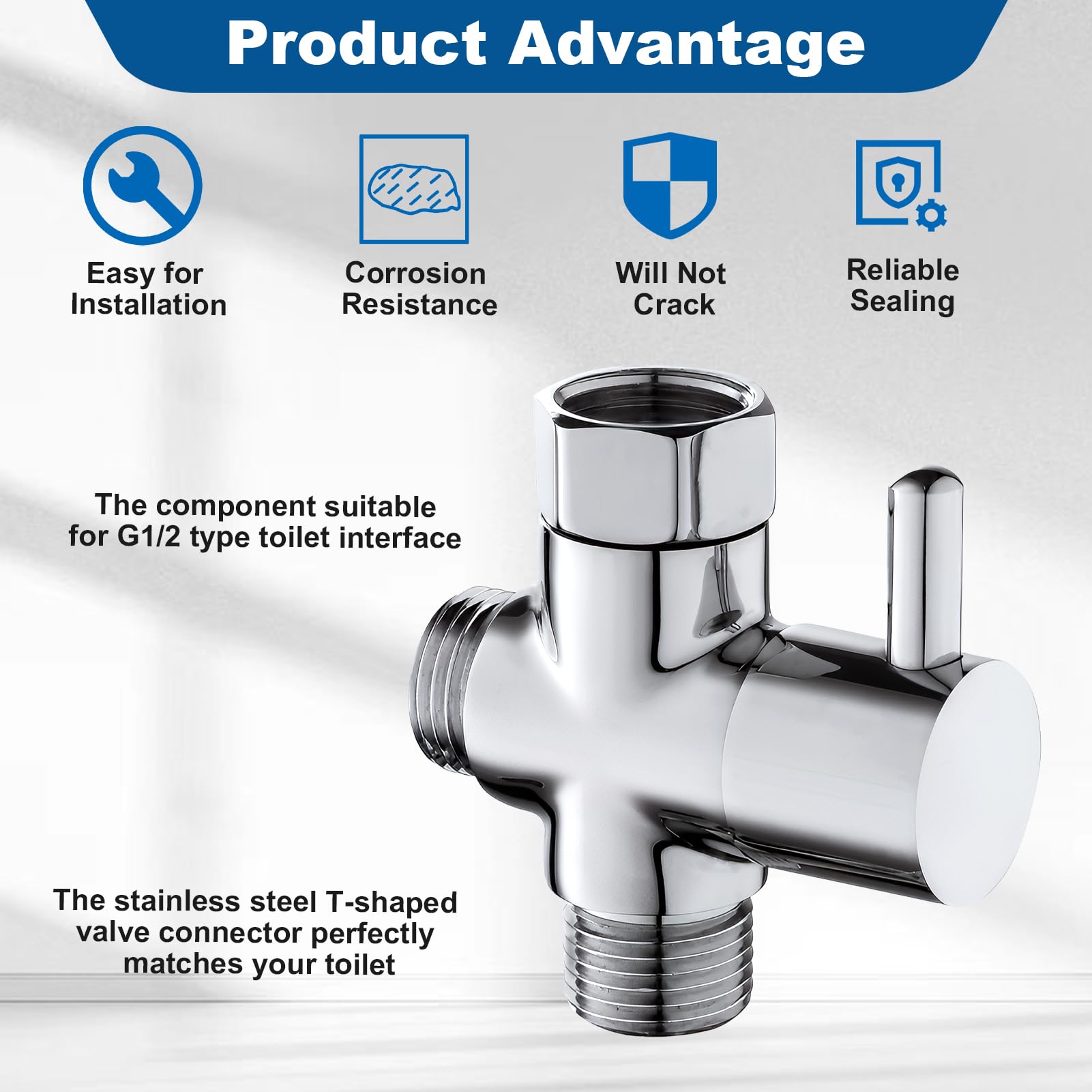 Kit De Pulverizador De Bidé De Mano De Acero Inoxidable Ajustable Para Inodoro, Ducha Shattaf, Ducha Musulmana Con Chorro De Agua Y Manguera De 1,5 M, Adaptador En T Para Inodoro, Limpieza De BañO - 5