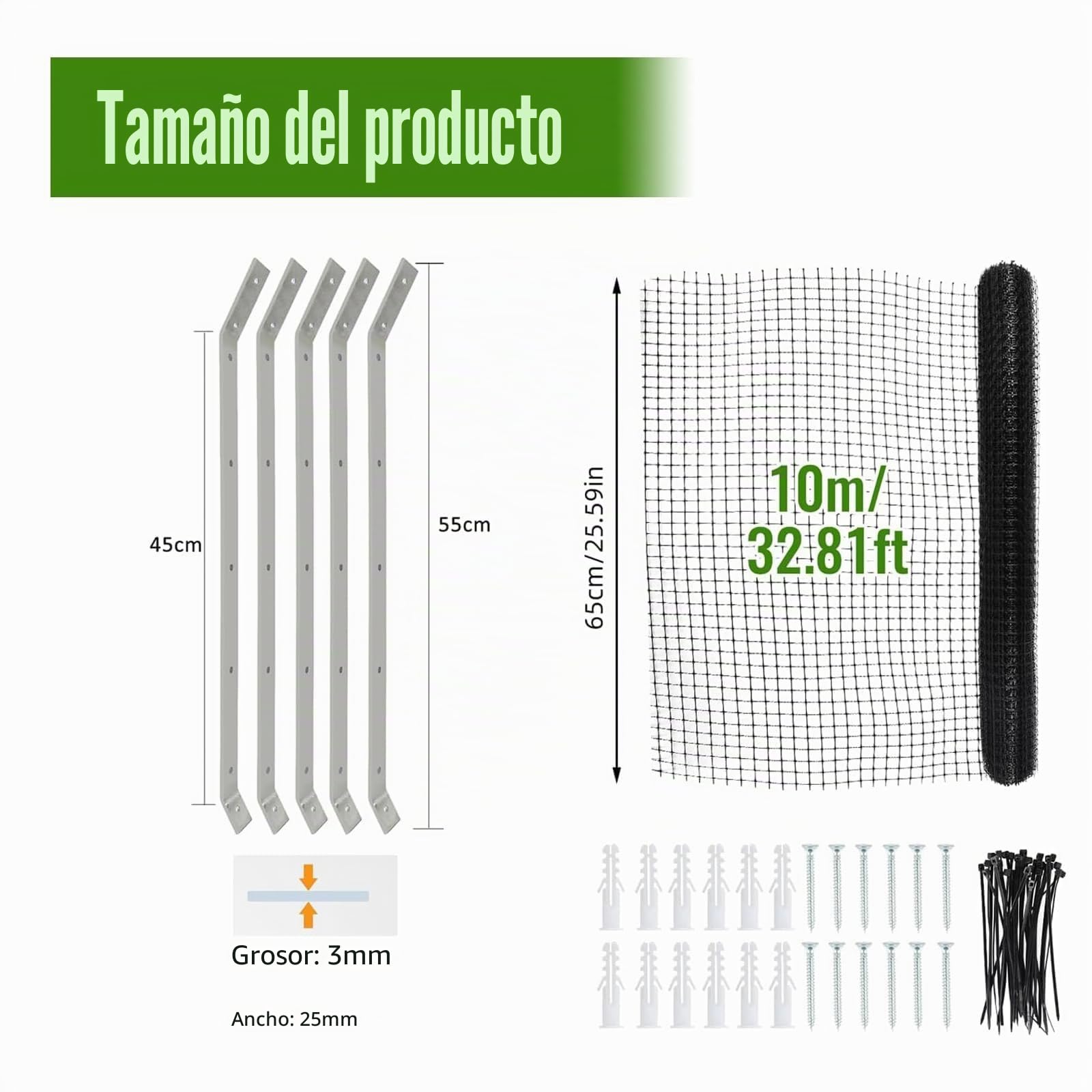 Valla a Prueba de Gatos, Soportes de Pared inoxidables, Barrera antiescalada, protección antiescalada Resistente al óxido (5 Soportes y Red para Gatos de 10 m)
