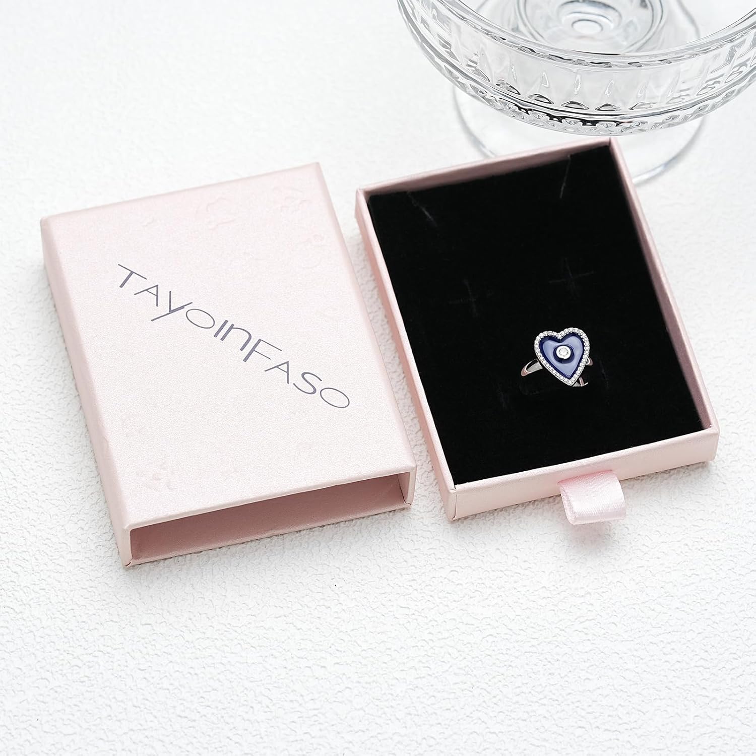 Enamel Heart Ring for Women White Gold Plated Love Ring Stackable Adjustable Heart Shaped Ring Jewelry Gift for Wife Girlfriend