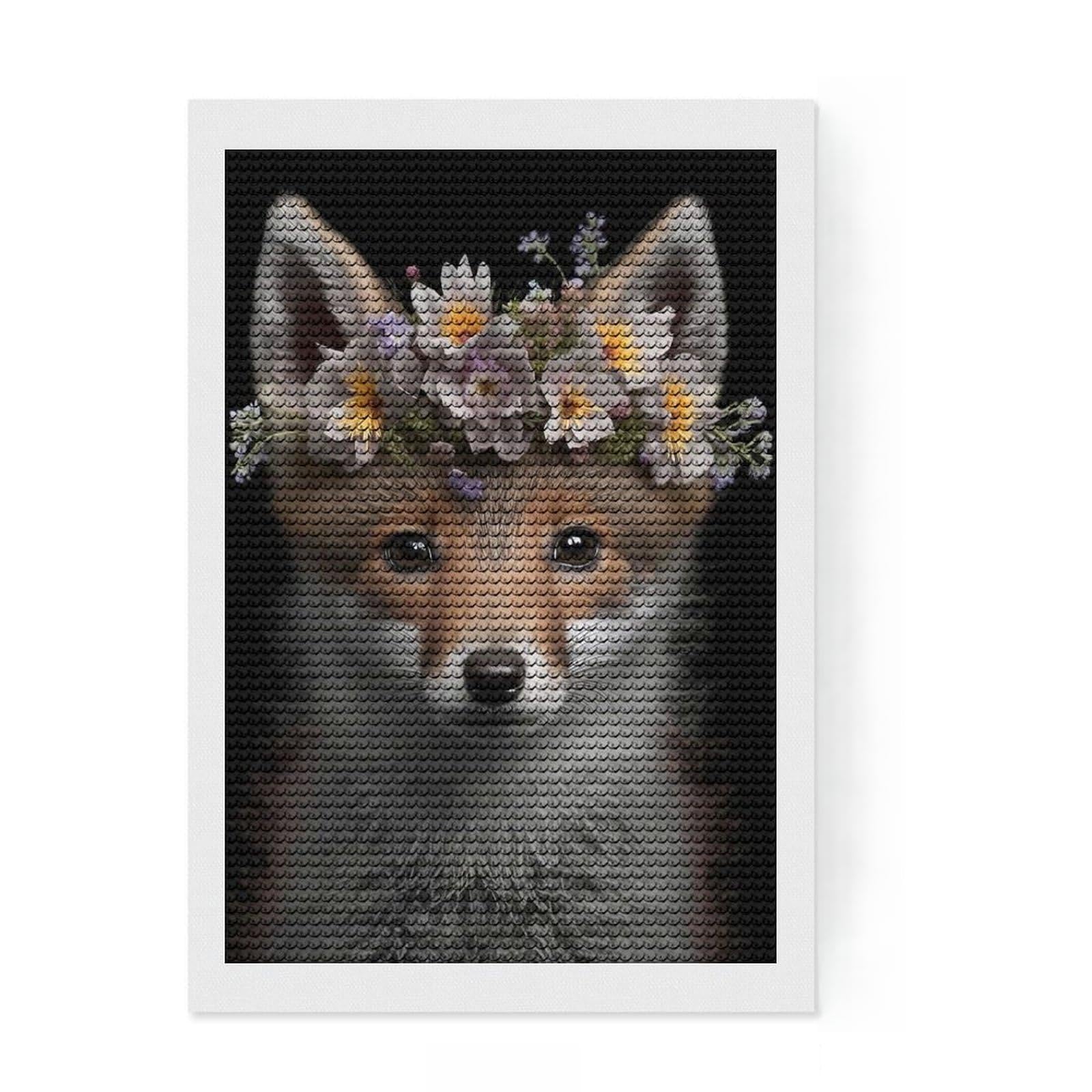 Junmoney Cute Baby Fox Crystal Diamond Art Kit 8"x12", Festive Craft Gift, Aesthetic Room Decor, with Tool Kit, Creative Gift Idea