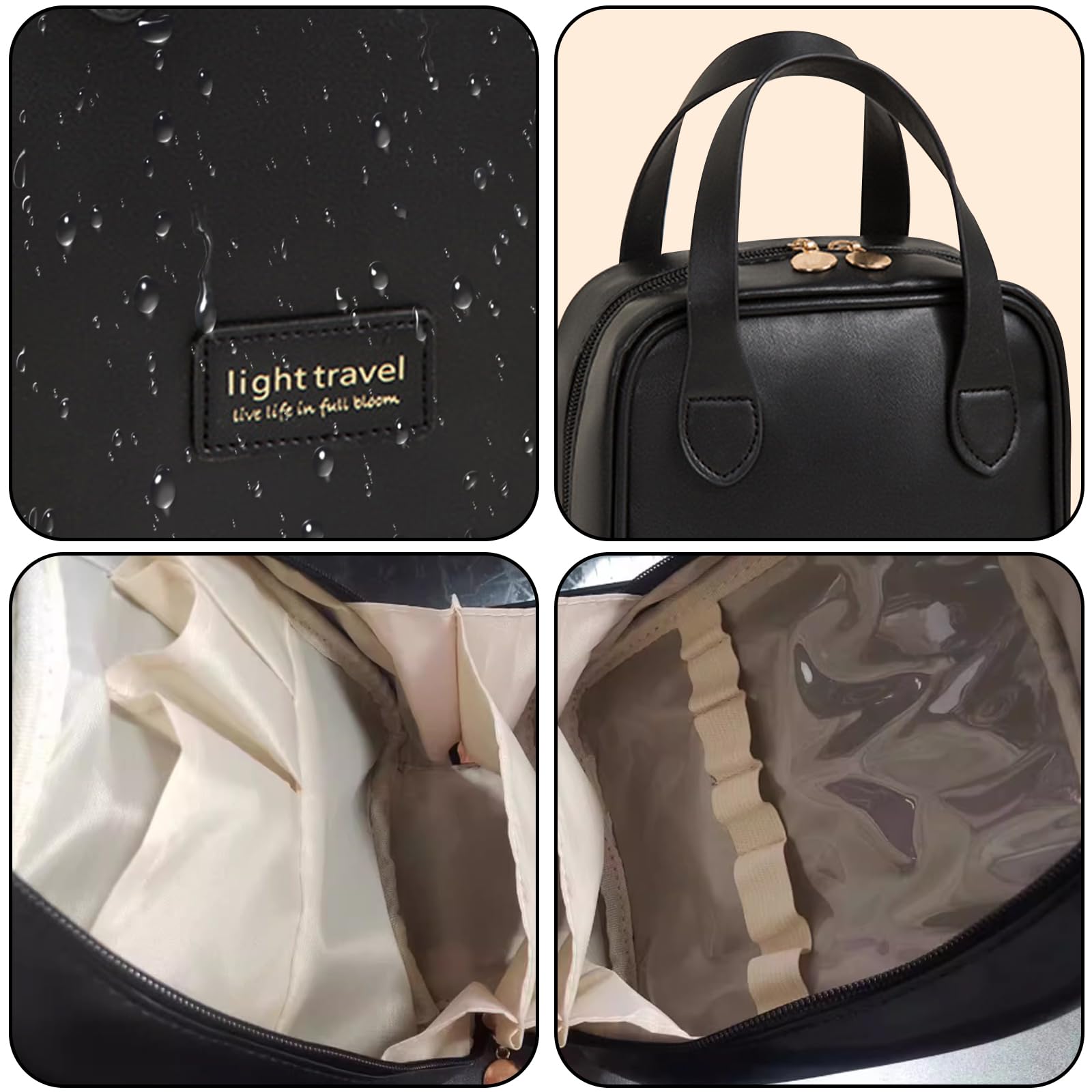 KASESSS Large Makeup Bag, PU Leather Make Up Bags, Make Up Organiser with Handle, Portable Travel Toiletry Bag - Image 4