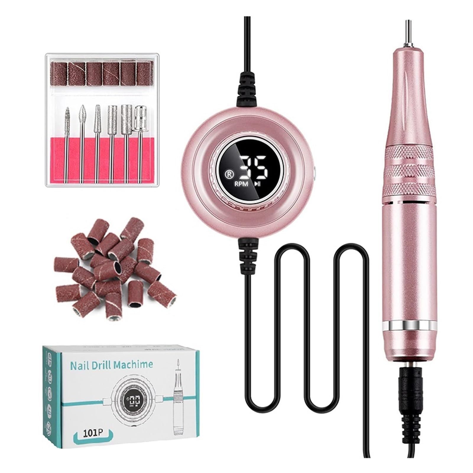 Máquina de manicura de 35000 RPM, taladro de uñas eléctrico, torno de uñas portátil, juego de cortador de manicura eléctrico, pulidor de uñas en gel, equipo de salón(101P Black)